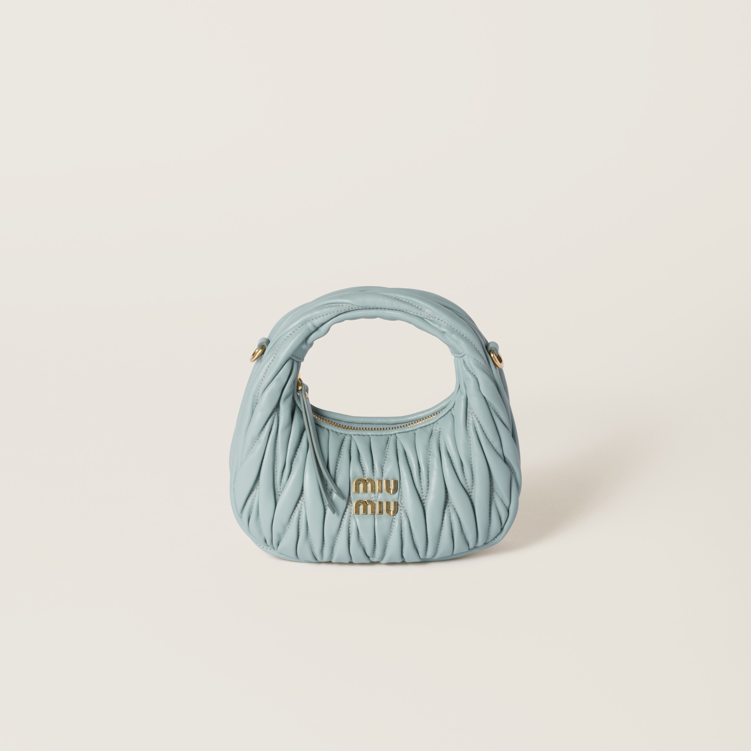 Powder Blue Wander Matelassé Nappa Leather Hobo Mini-bag | Miu Miu
