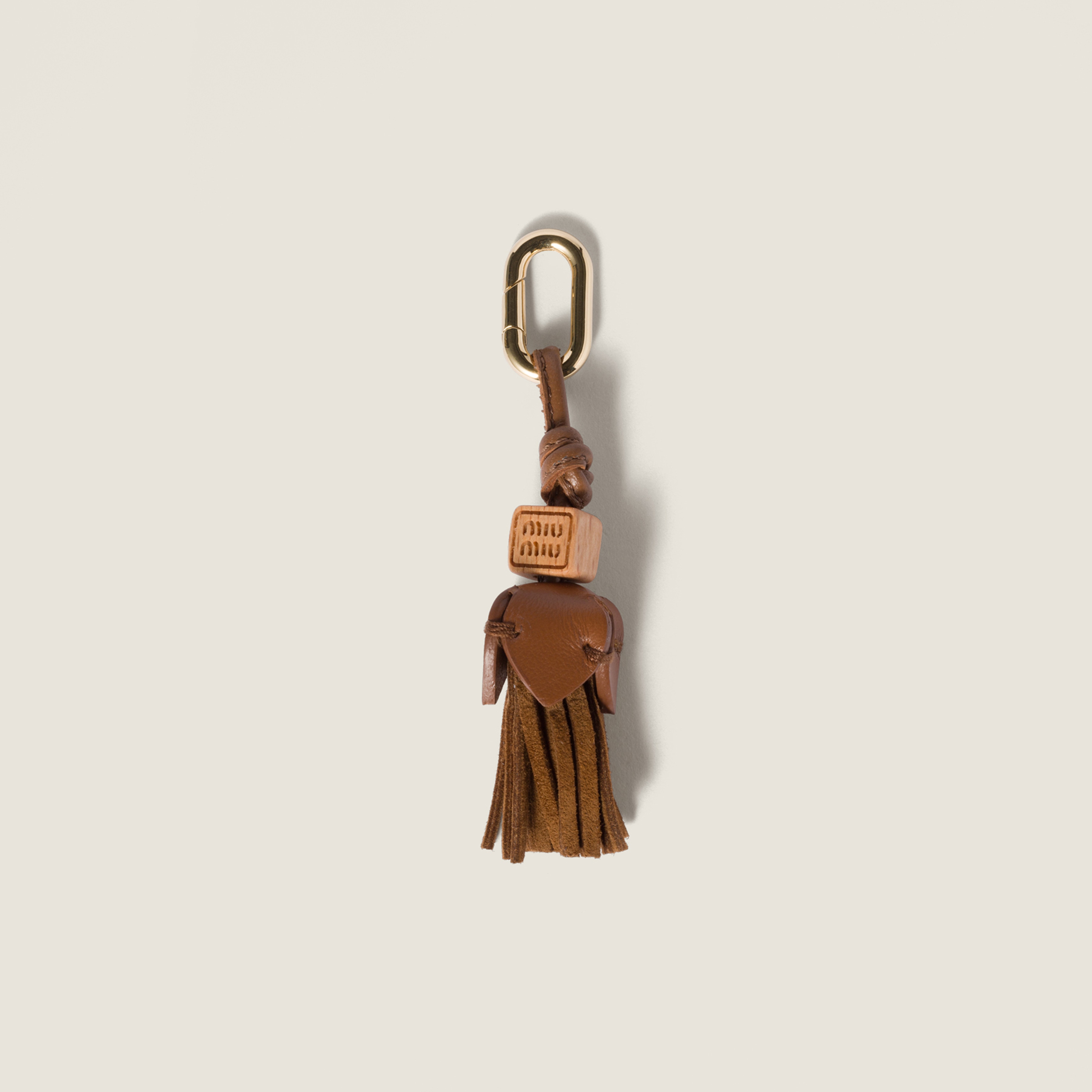 Cognac/tobacco Leather, Cord And Metal Trick Keyring | Miu Miu