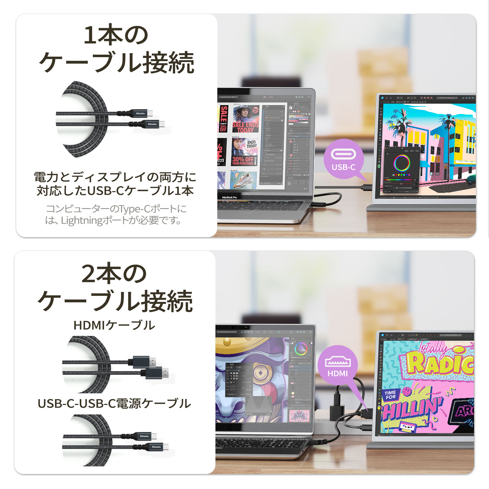 Miuniu 4K モバイルモニター 13.4インチ｜IGZO光沢パネル・500nits高輝