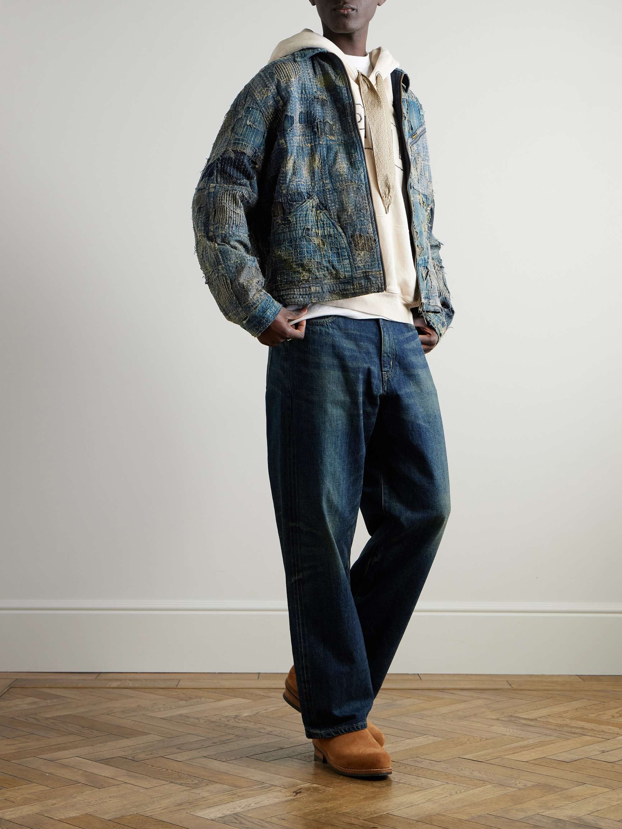 KAPITAL Boro Distressed Patchwork Denim Jacket for Men | MR PORTER