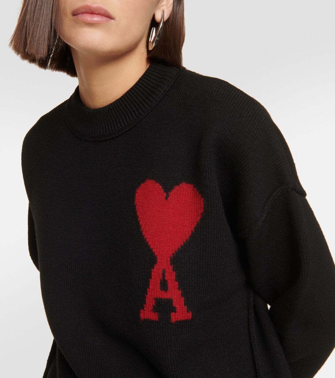 Ami De Cœur virgin wool sweater in black - Ami Paris | Mytheresa