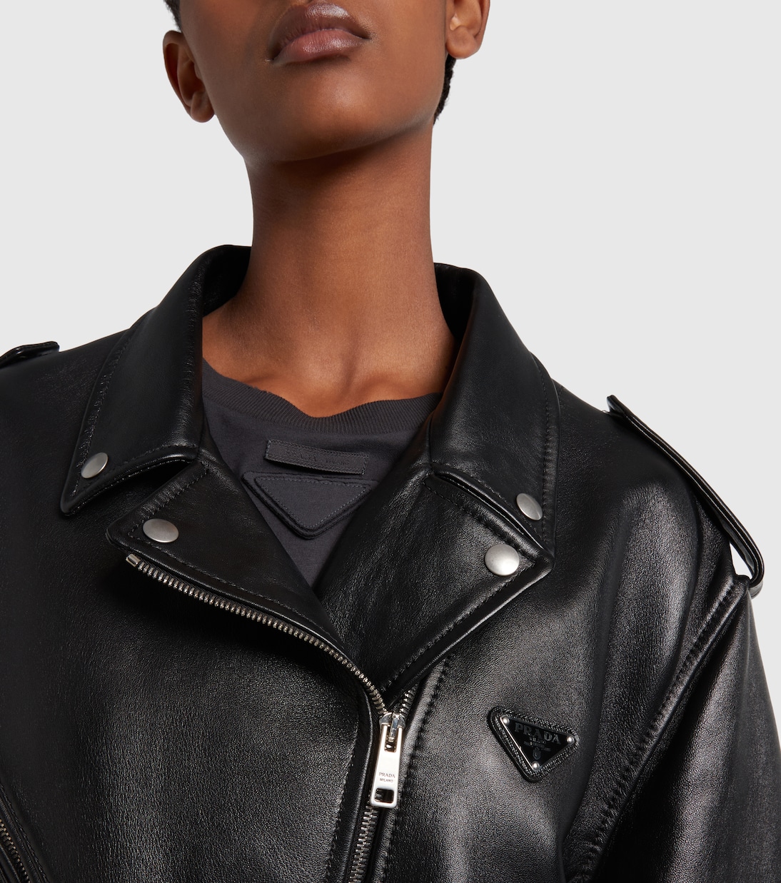 Leather biker jacket in black - Prada | Mytheresa
