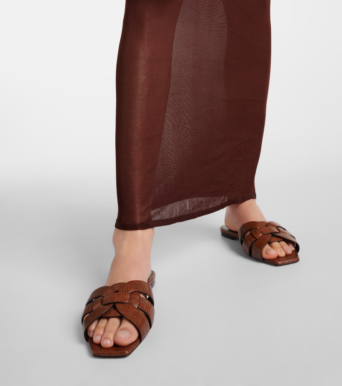 Tribute lizard-effect leather sandals in brown - Saint Laurent