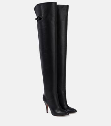 VLogo Signature leather over-the-knee boots in black - Valentino