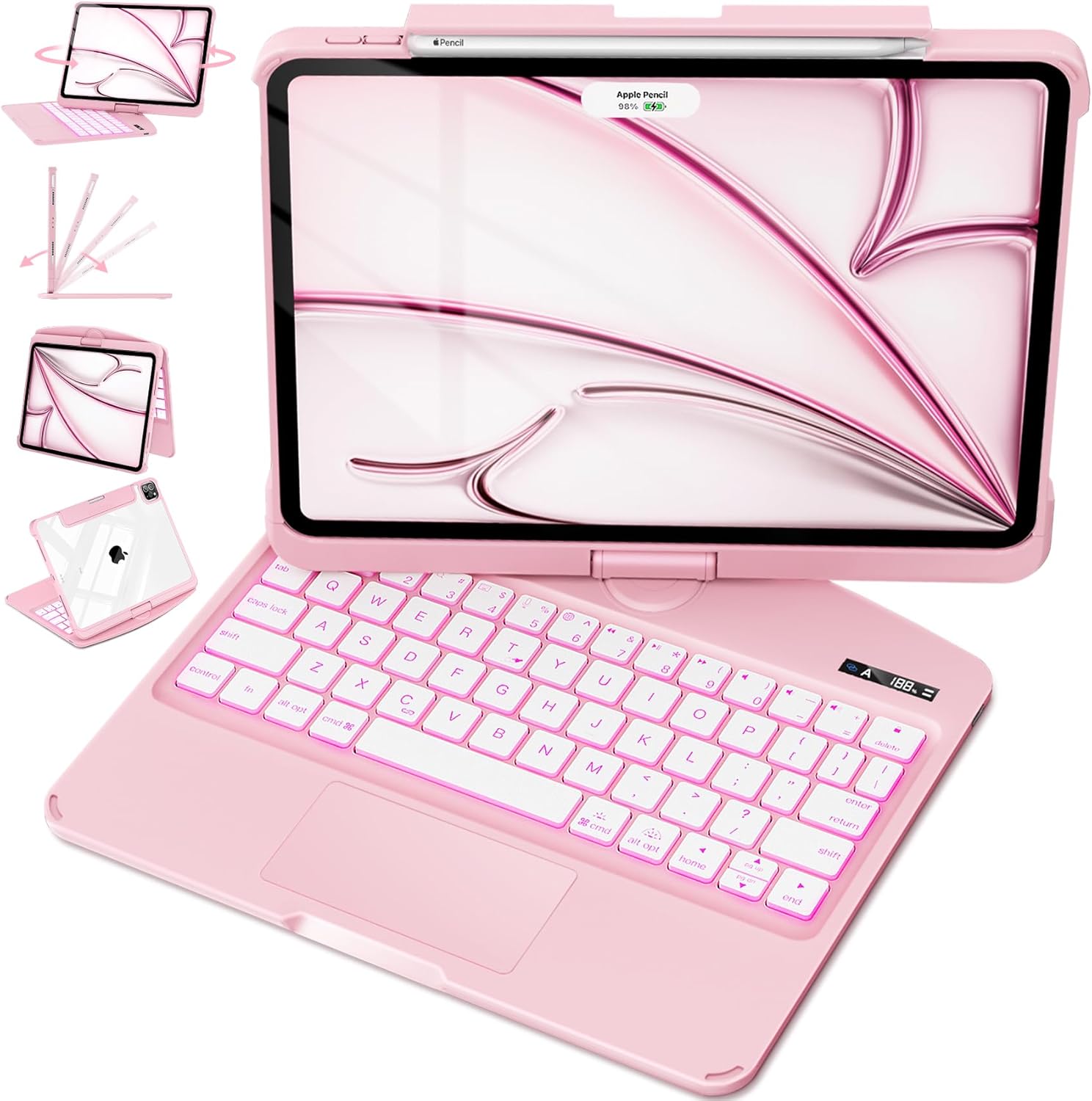 iFacemall Blush Pink Keyboard Case for iPad Pro 12.9-inch 6th/ 5th/ 4t