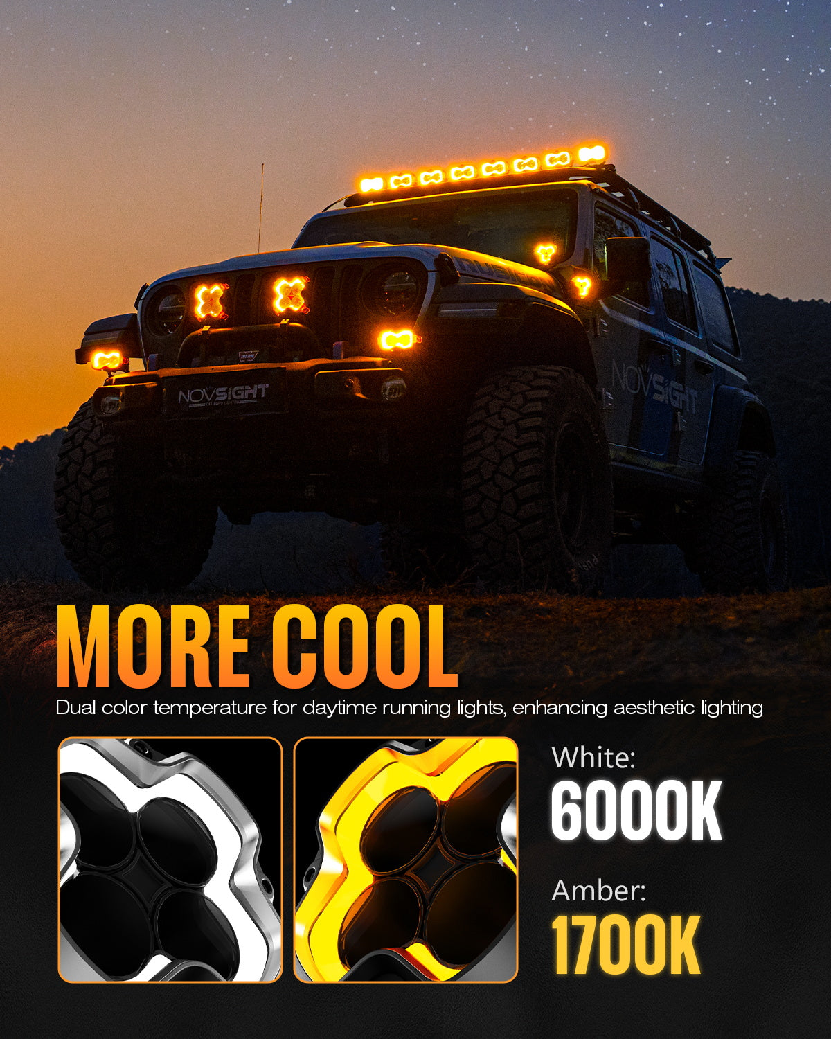 NOVSIGHT HALO Series 6'' LED Pods with DRL 60W Spot beam and Mix