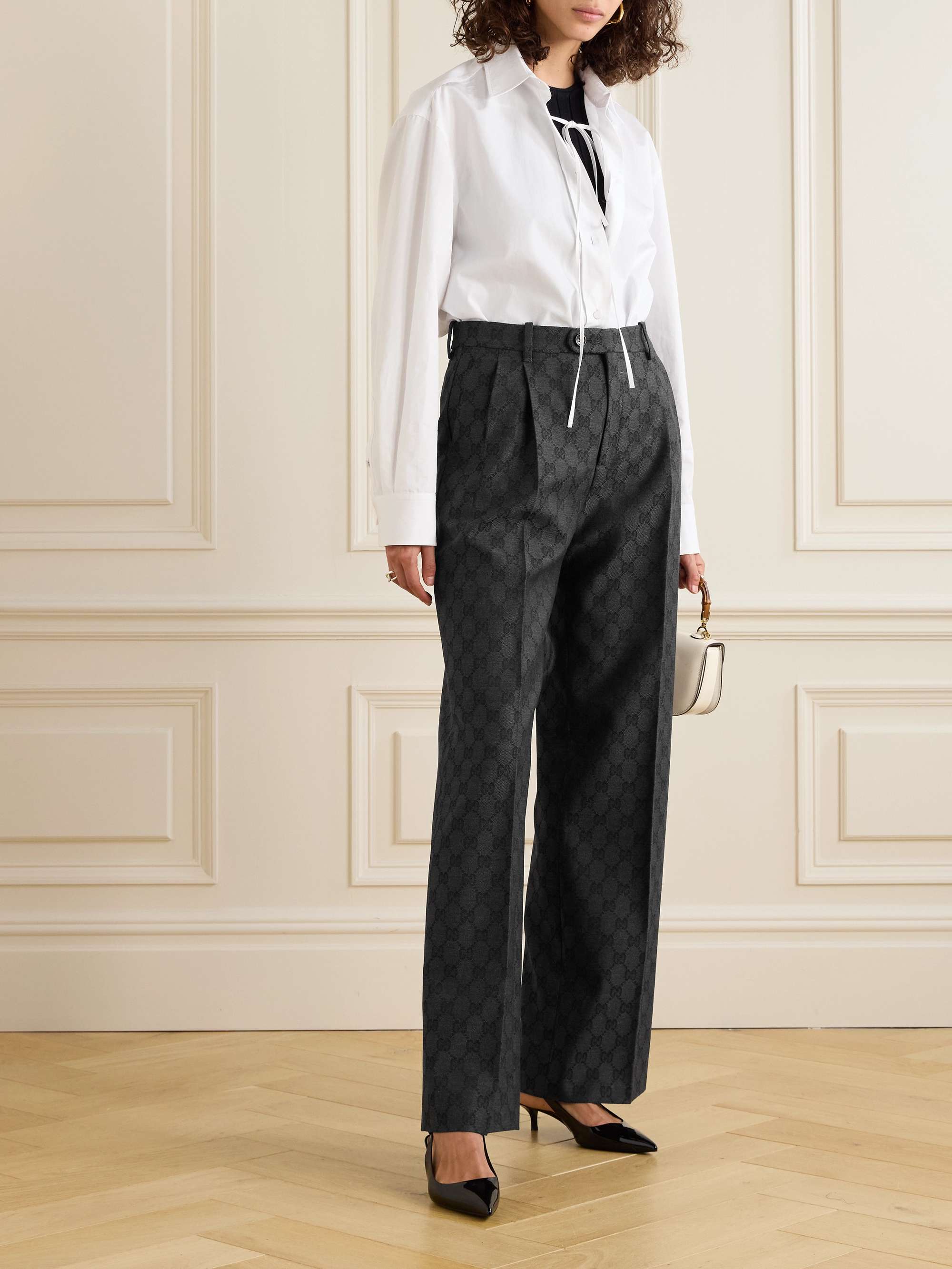 GUCCI Pleated wool-jacquard wide-leg pants | NET-A-PORTER