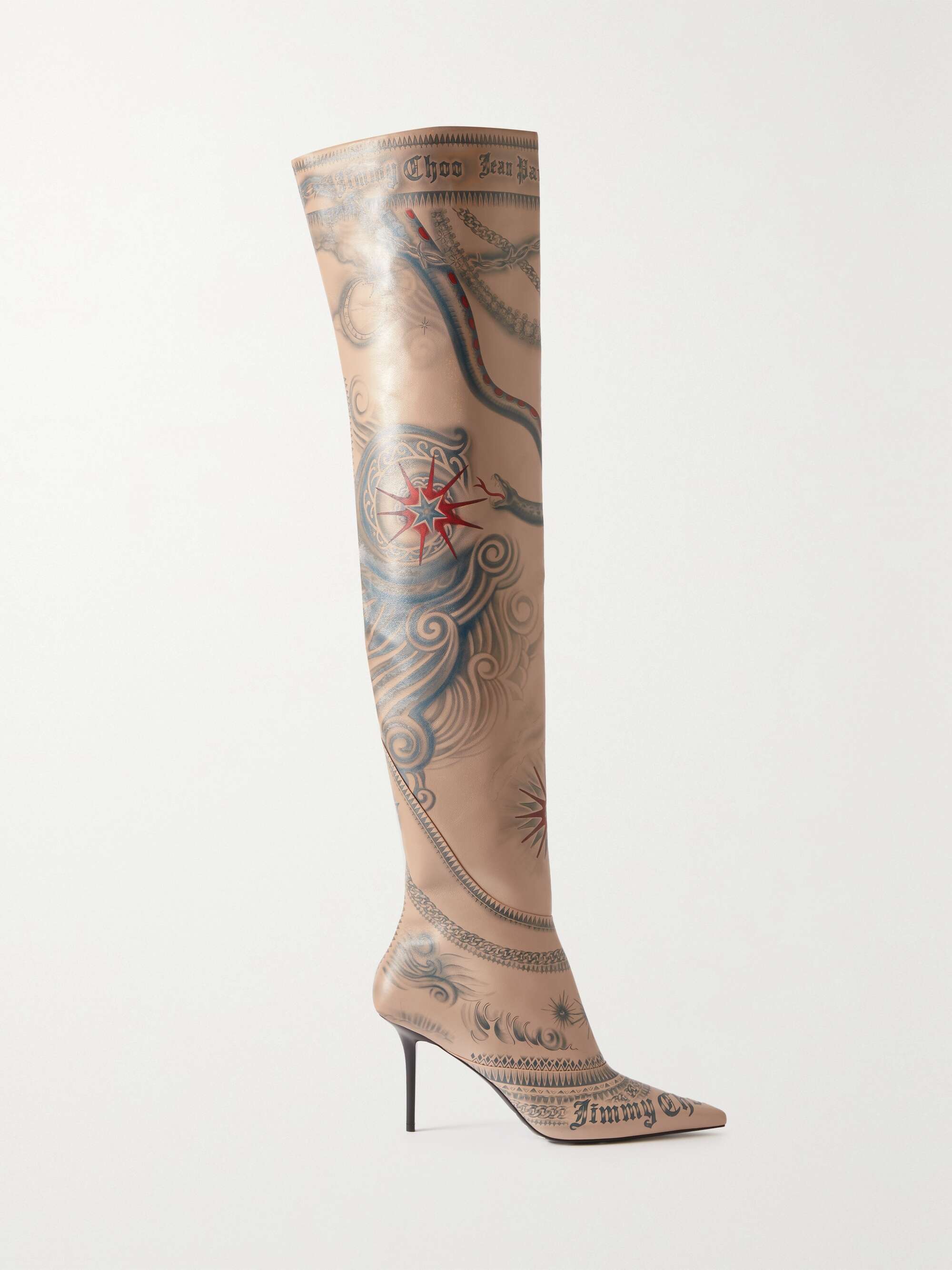JIMMY CHOO + Jean Paul Gaultier 90 printed leather knee boots