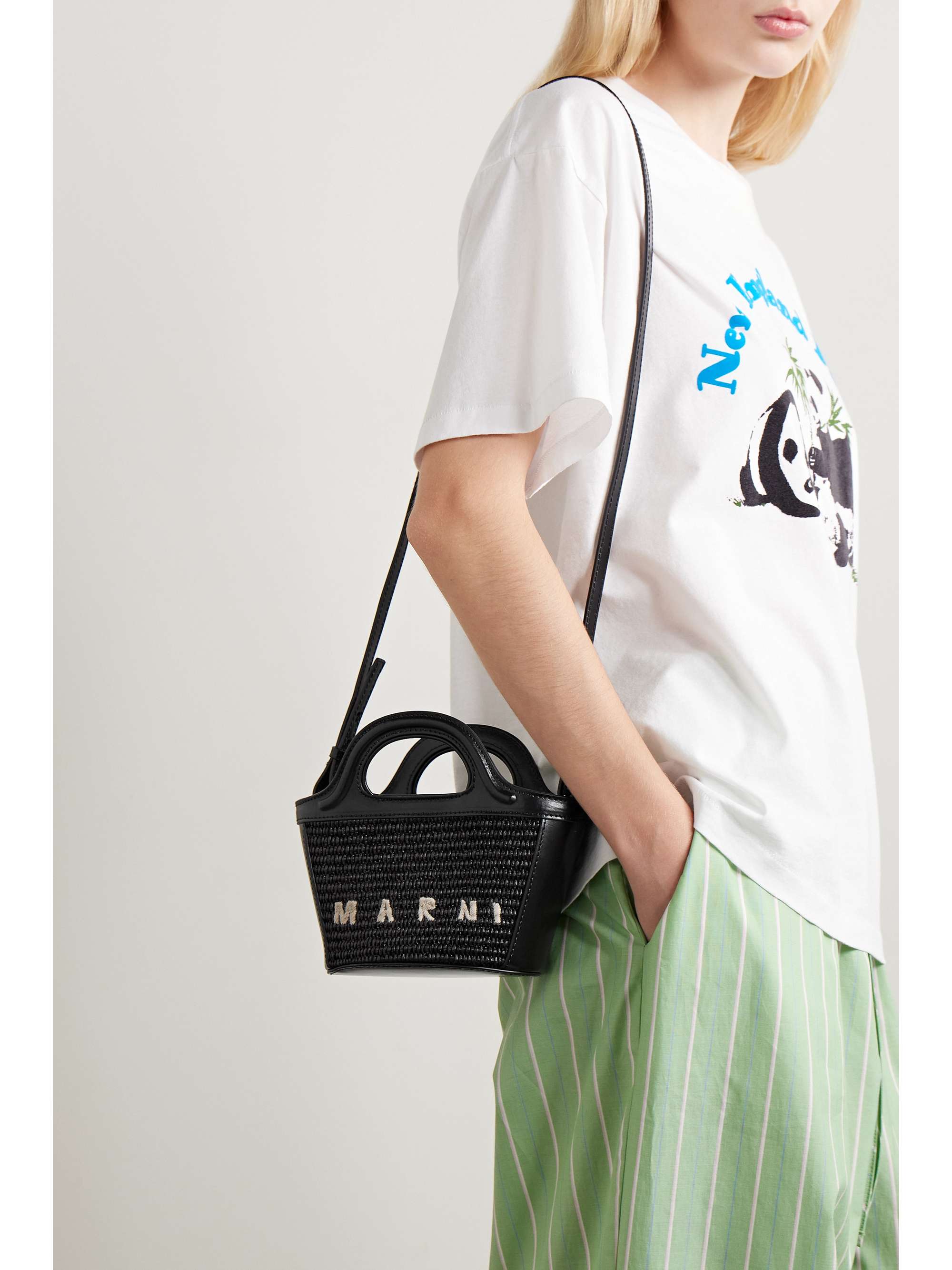 MARNI Tropicalia micro leather and embroidered faux raffia tote