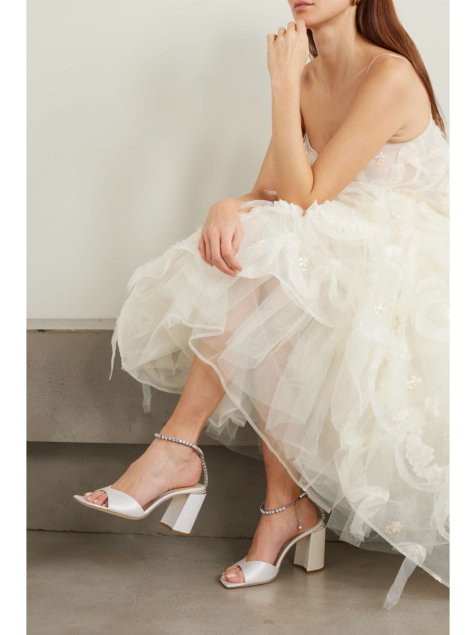 White Saeda 85 crystal-embellished satin sandals | JIMMY CHOO