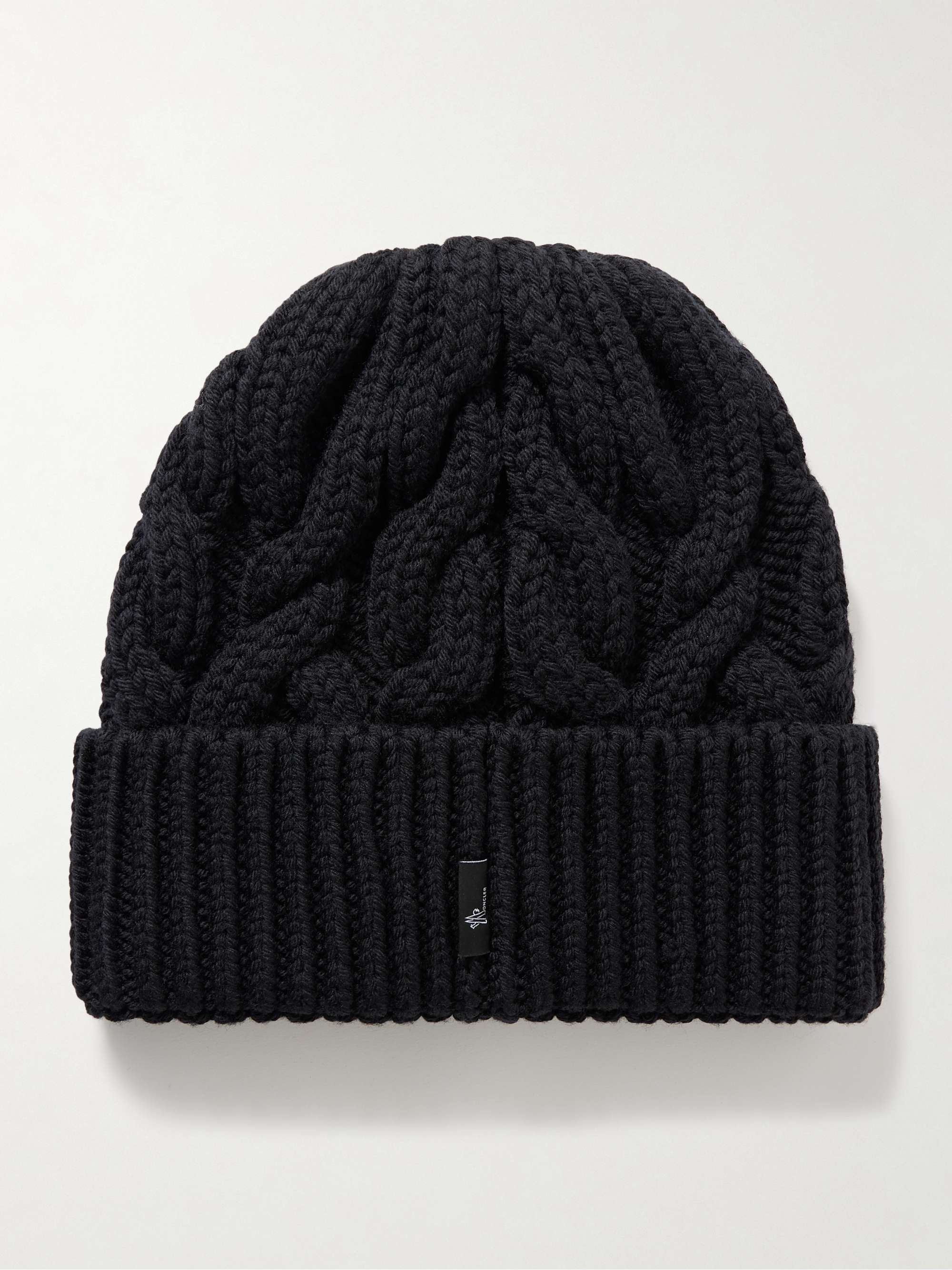 MONCLER GRENOBLE Appliquéd cable-knit wool beanie | NET-A-PORTER