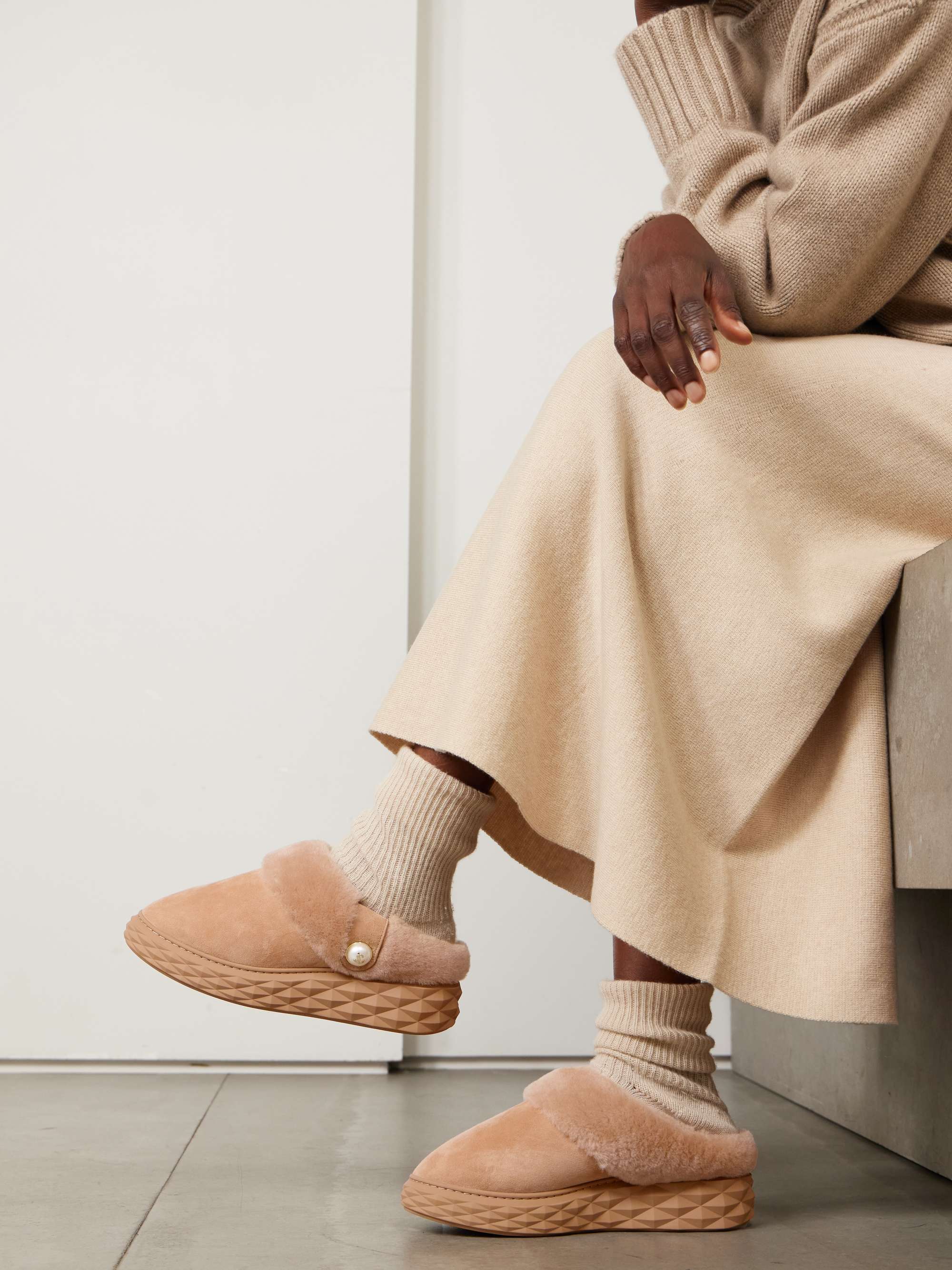 JIMMY CHOO Diamond shearling mules | NET-A-PORTER