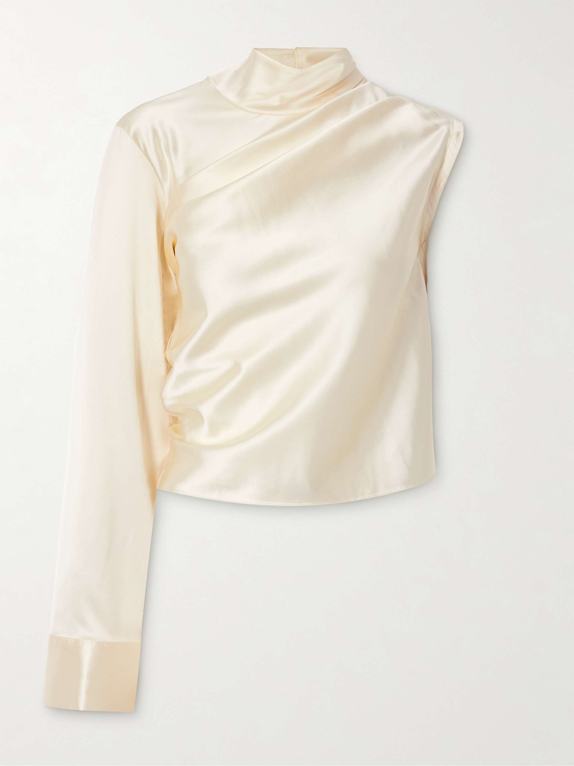 COURRÈGES Asymmetric satin turtleneck top | NET-A-PORTER