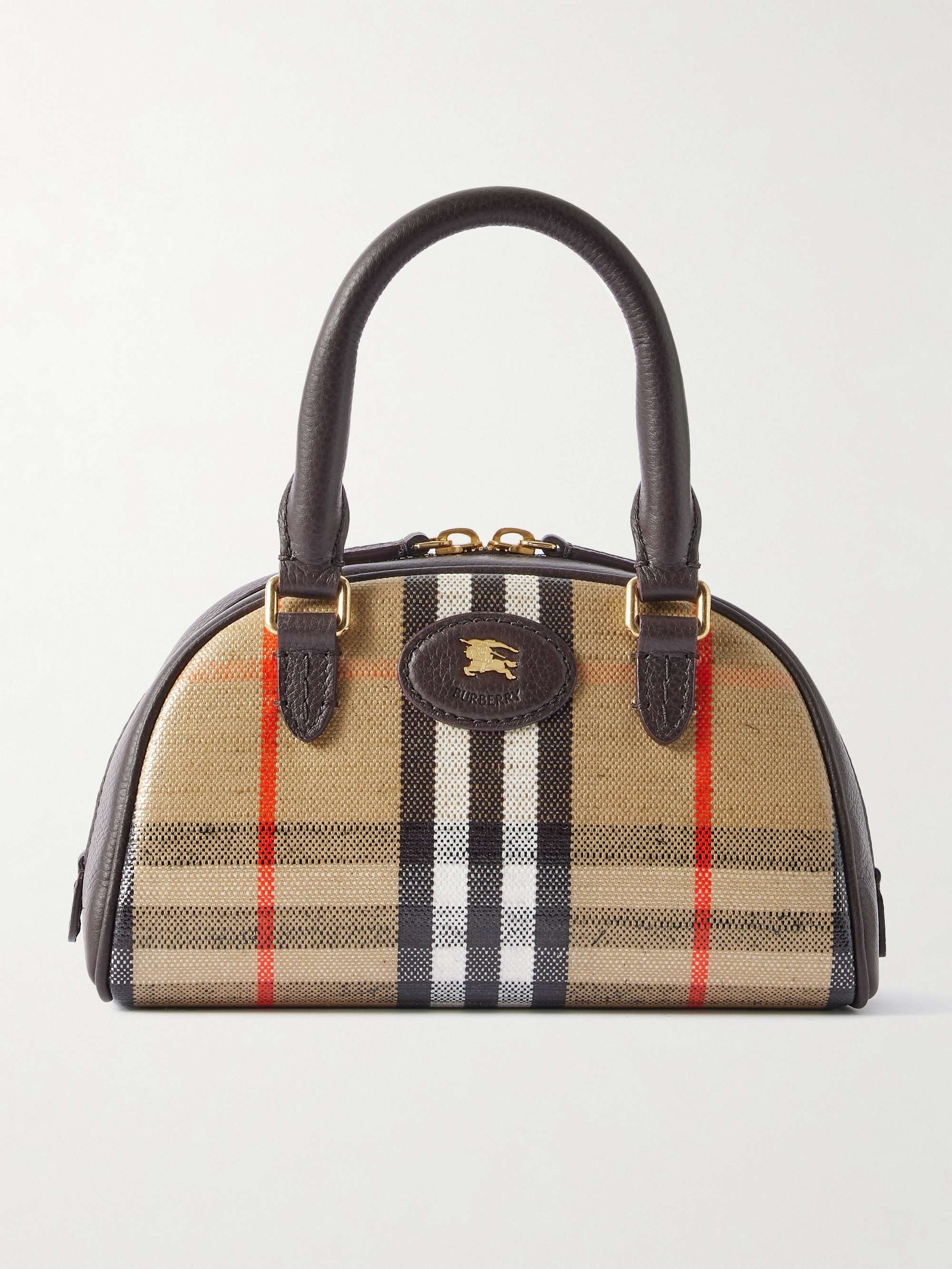BURBERRY Mini leather-trimmed checked coated-canvas tote | NET-A