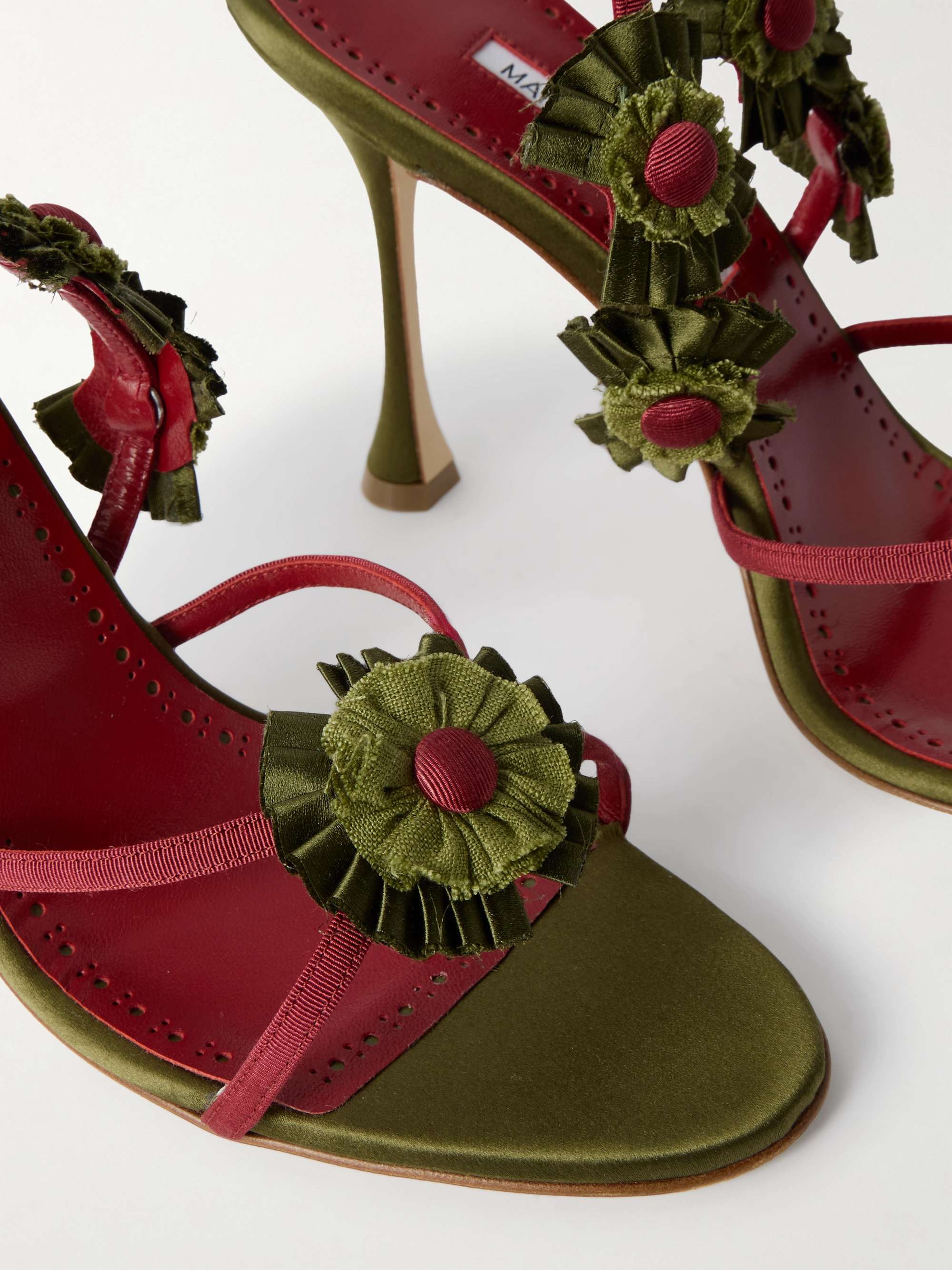 MANOLO BLAHNIK Palissot leather-trimmed appliquéd grosgrain and