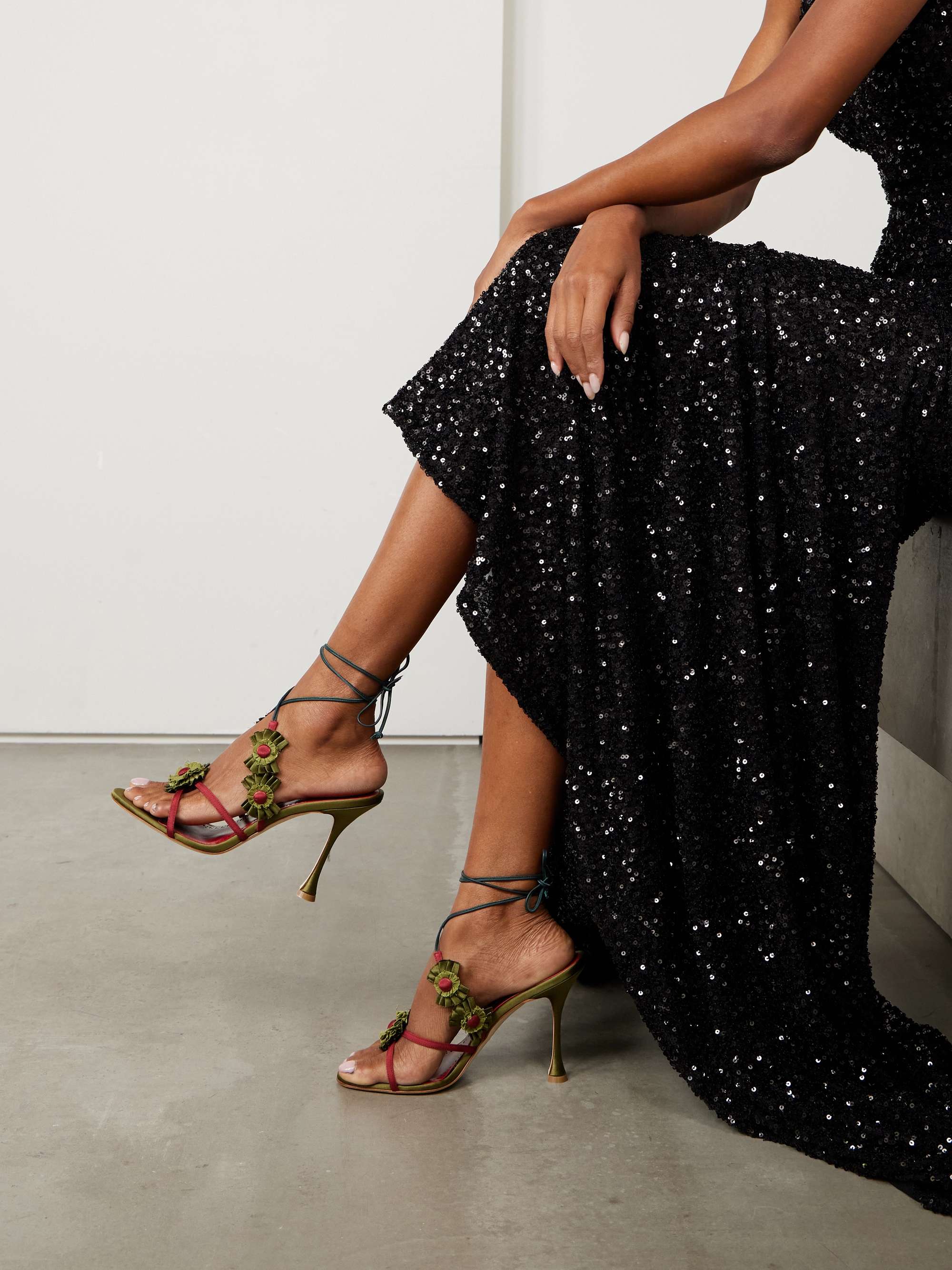 MANOLO BLAHNIK Palissot leather-trimmed appliquéd grosgrain and