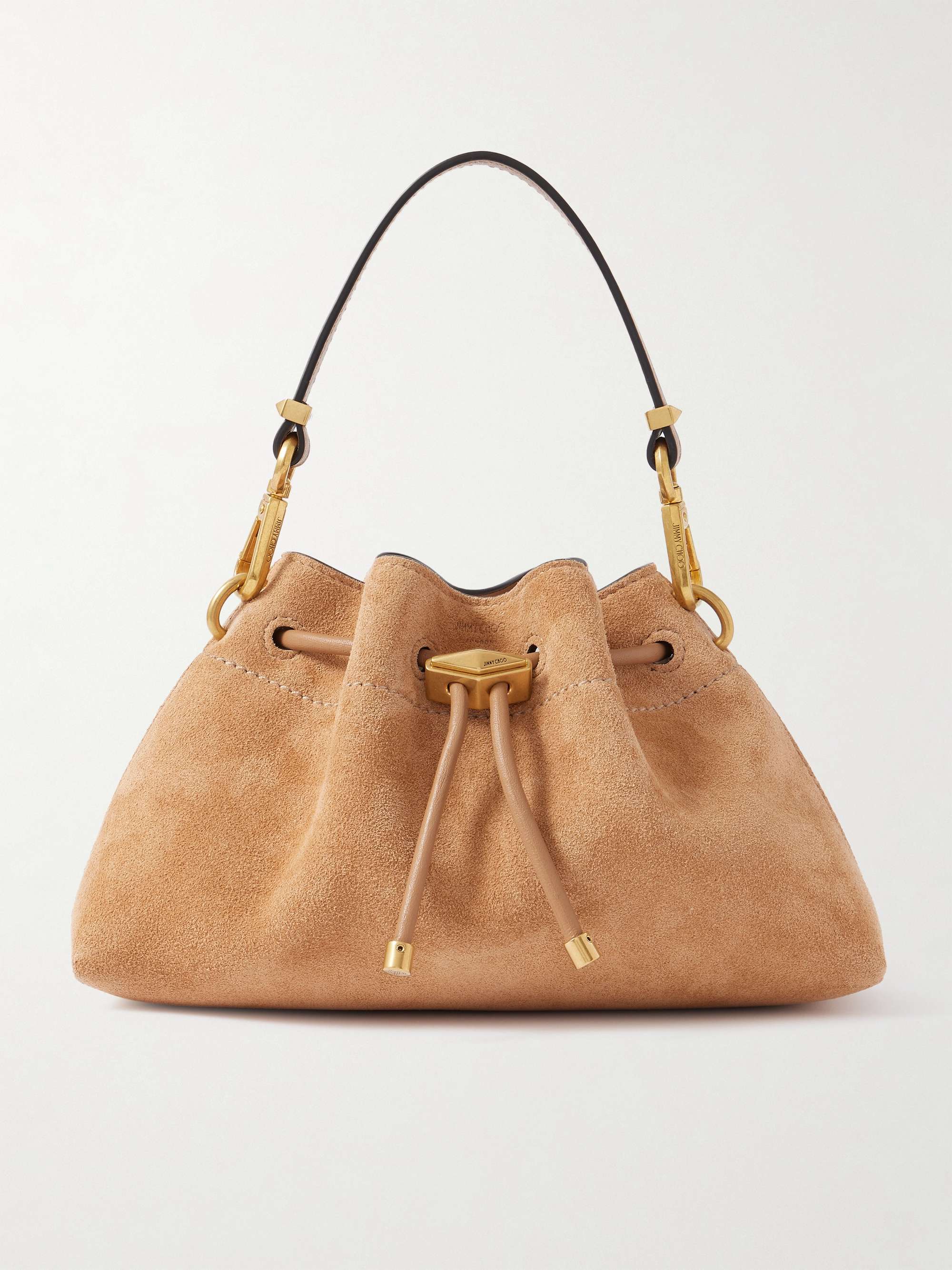 JIMMY CHOO Cinch small leather-trimmed suede shoulder bag | NET-A