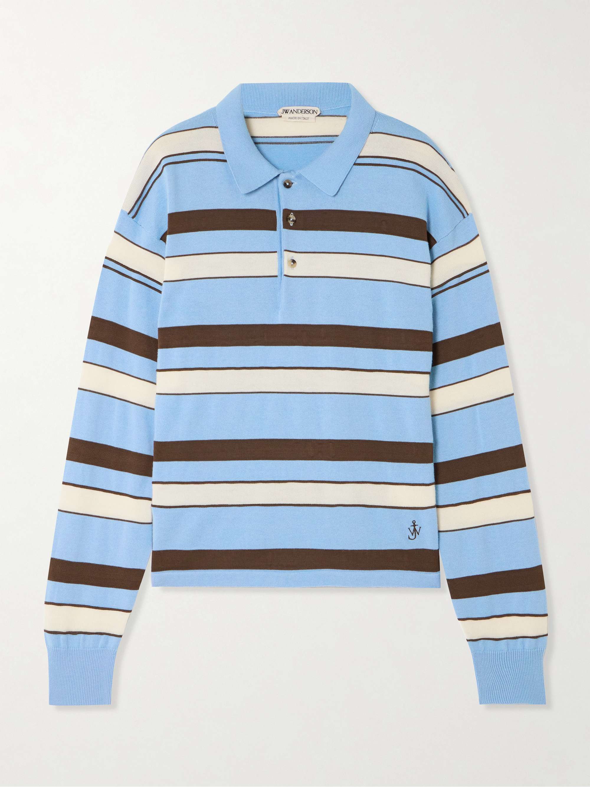 JW ANDERSON Embroidered striped cotton and wool-blend polo shirt
