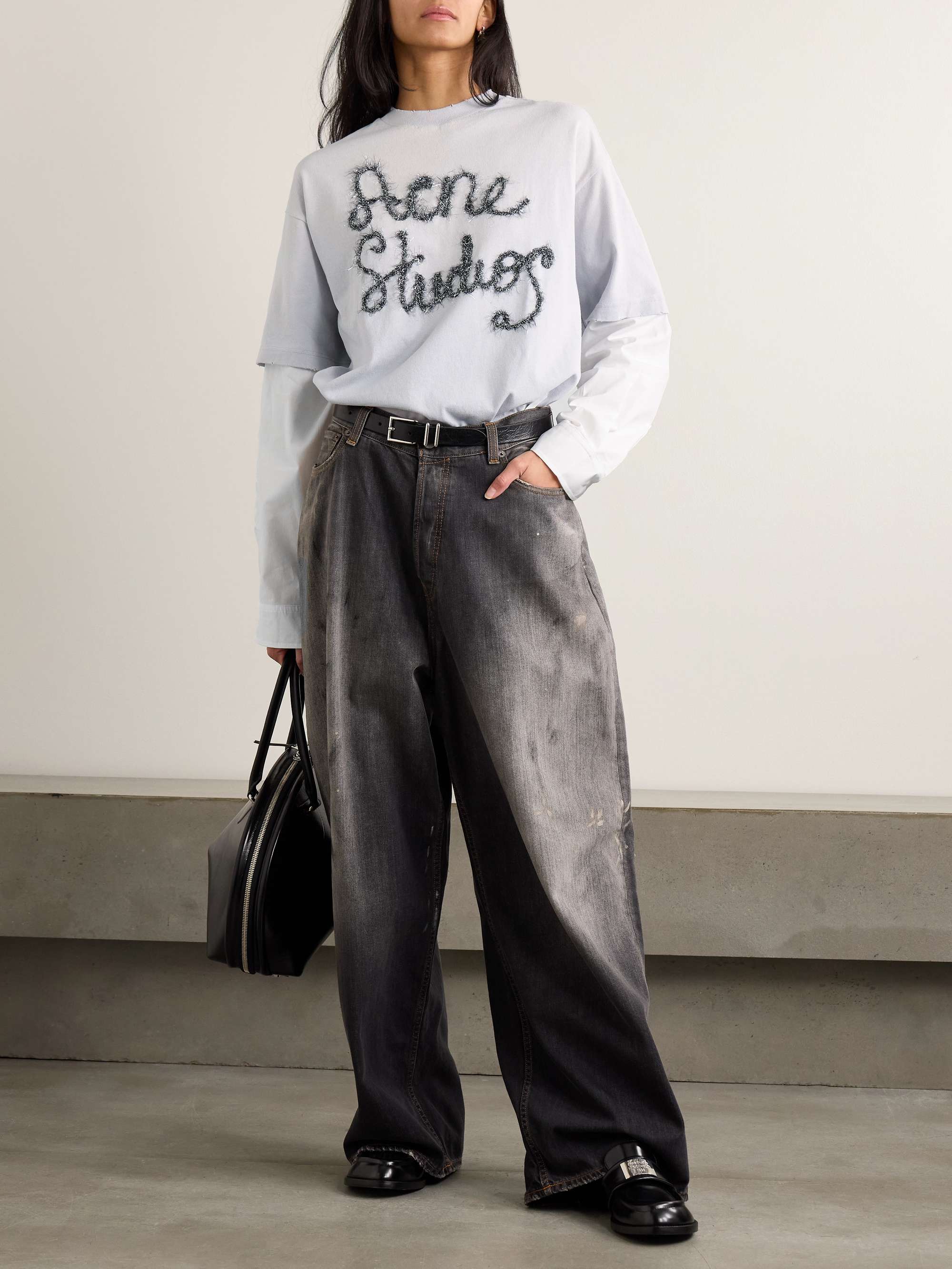 ACNE STUDIOS Layered embroidered cotton-jersey and poplin T-shirt