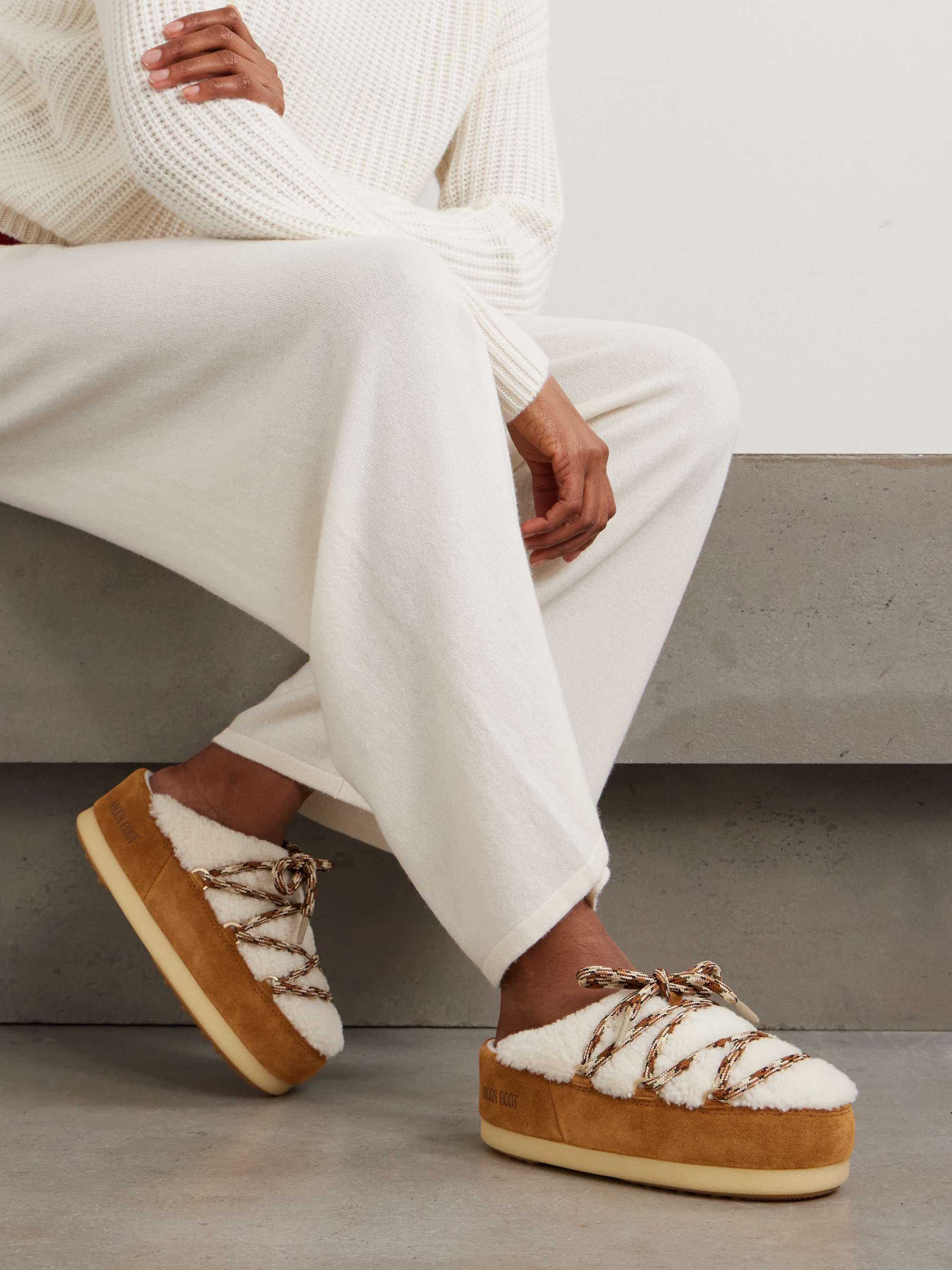 MOON BOOT EVX shearling and suede mules | NET-A-PORTER