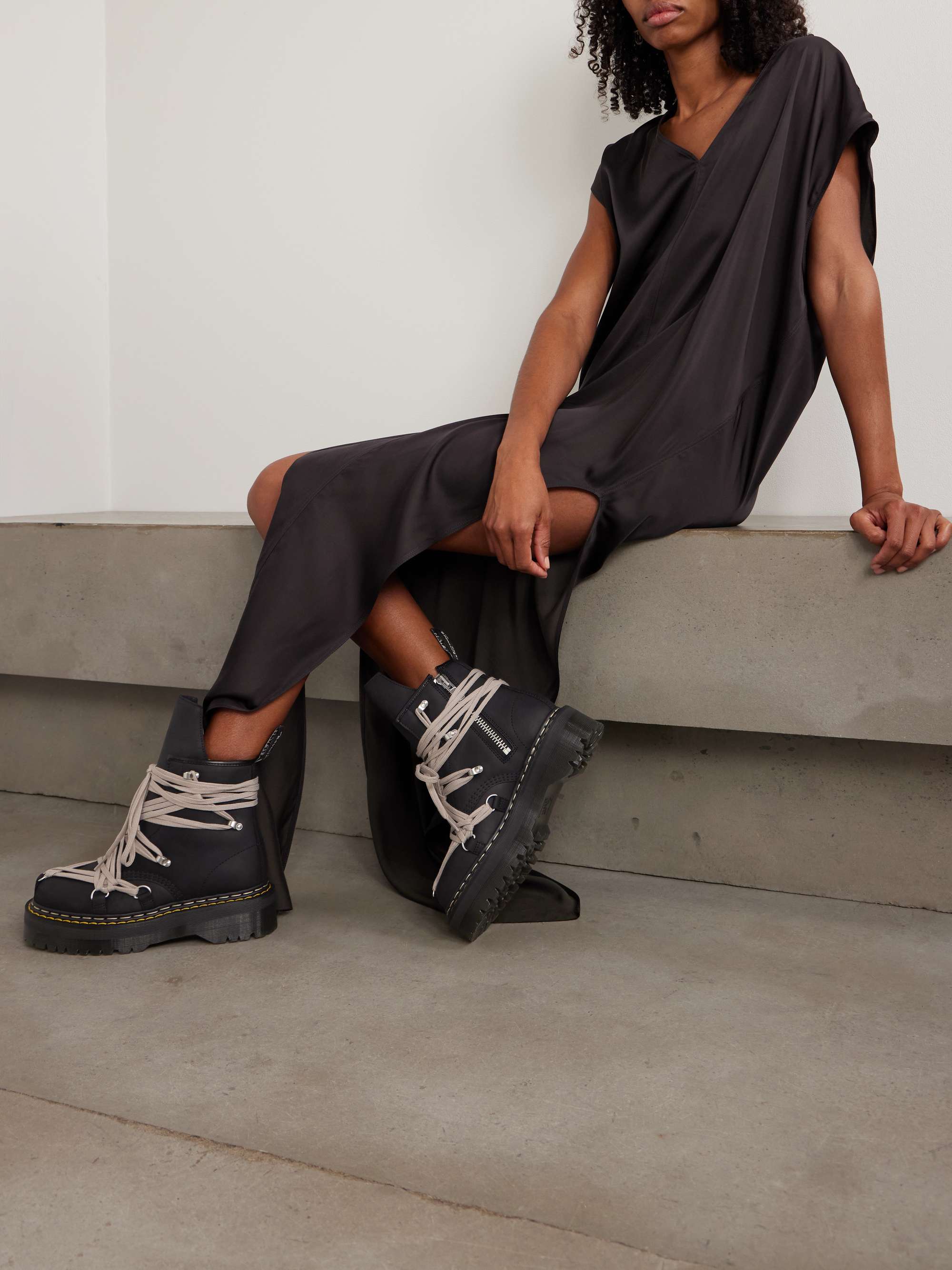 RICK OWENS + Dr. Martens 1460 Quad Sole Megalace leather ankle