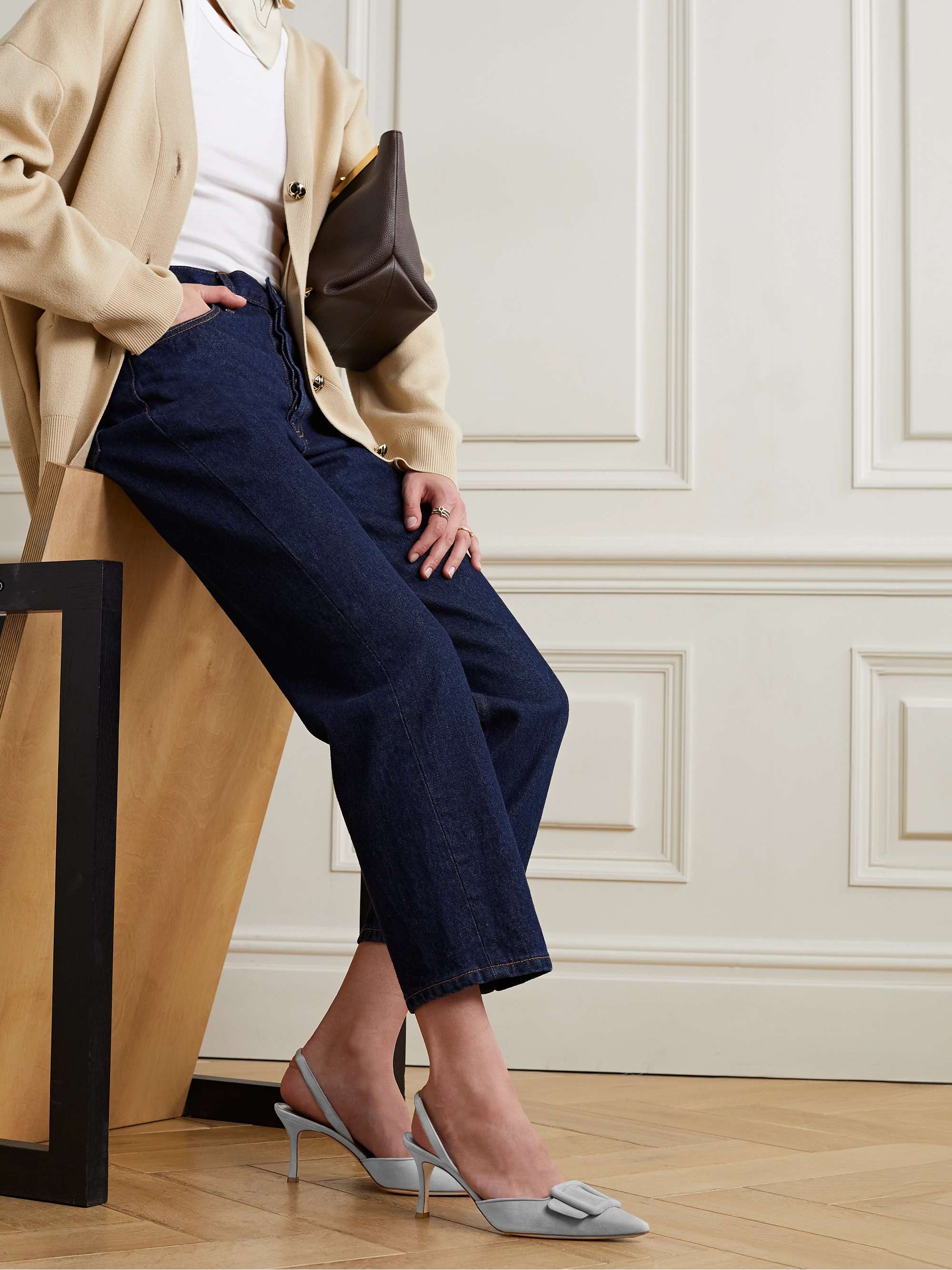 MANOLO BLAHNIK Maysli 70 buckled suede slingback pumps | NET-A-PORTER