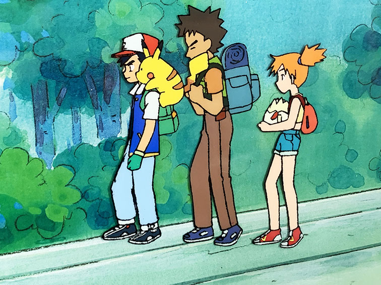 セル画額「ポケットモンスター サトシ、ピカチュウ、タケシ、カスミ