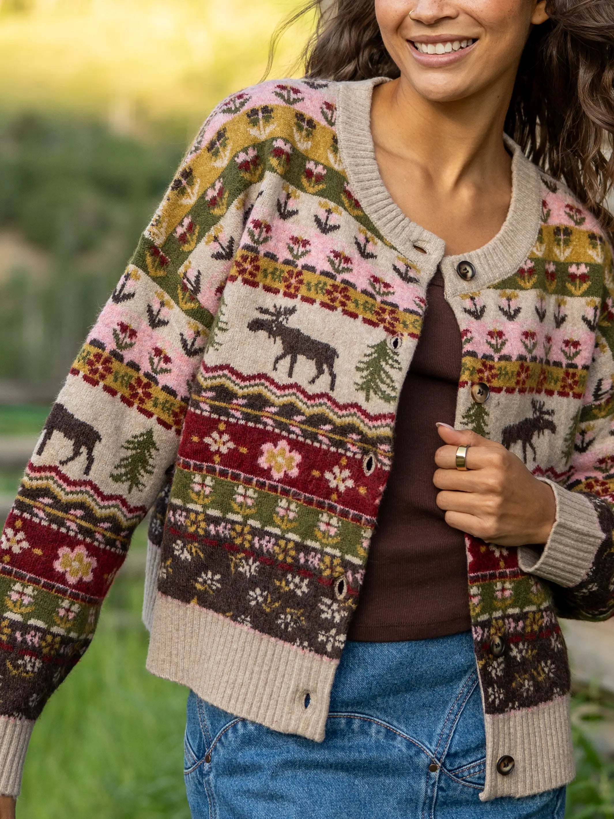 Jacquard Button Front Cardigan Sweater - Moose – Natural Life