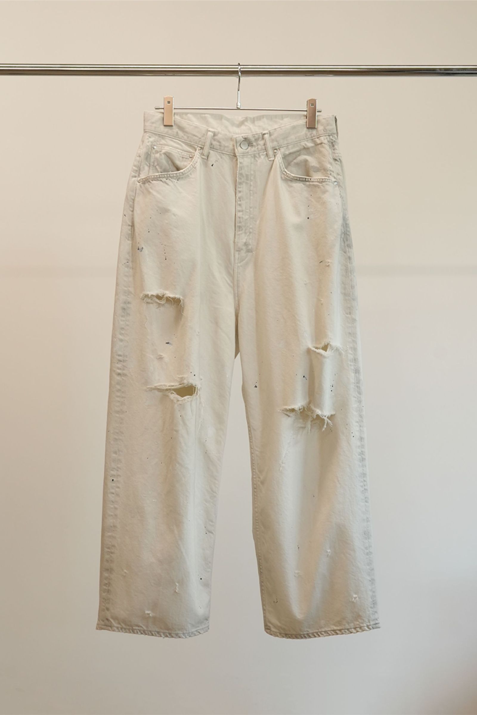 ANCELLM - DAMAGE WIDE 5P DENIM PANTS | WHITE | ダメージデニム