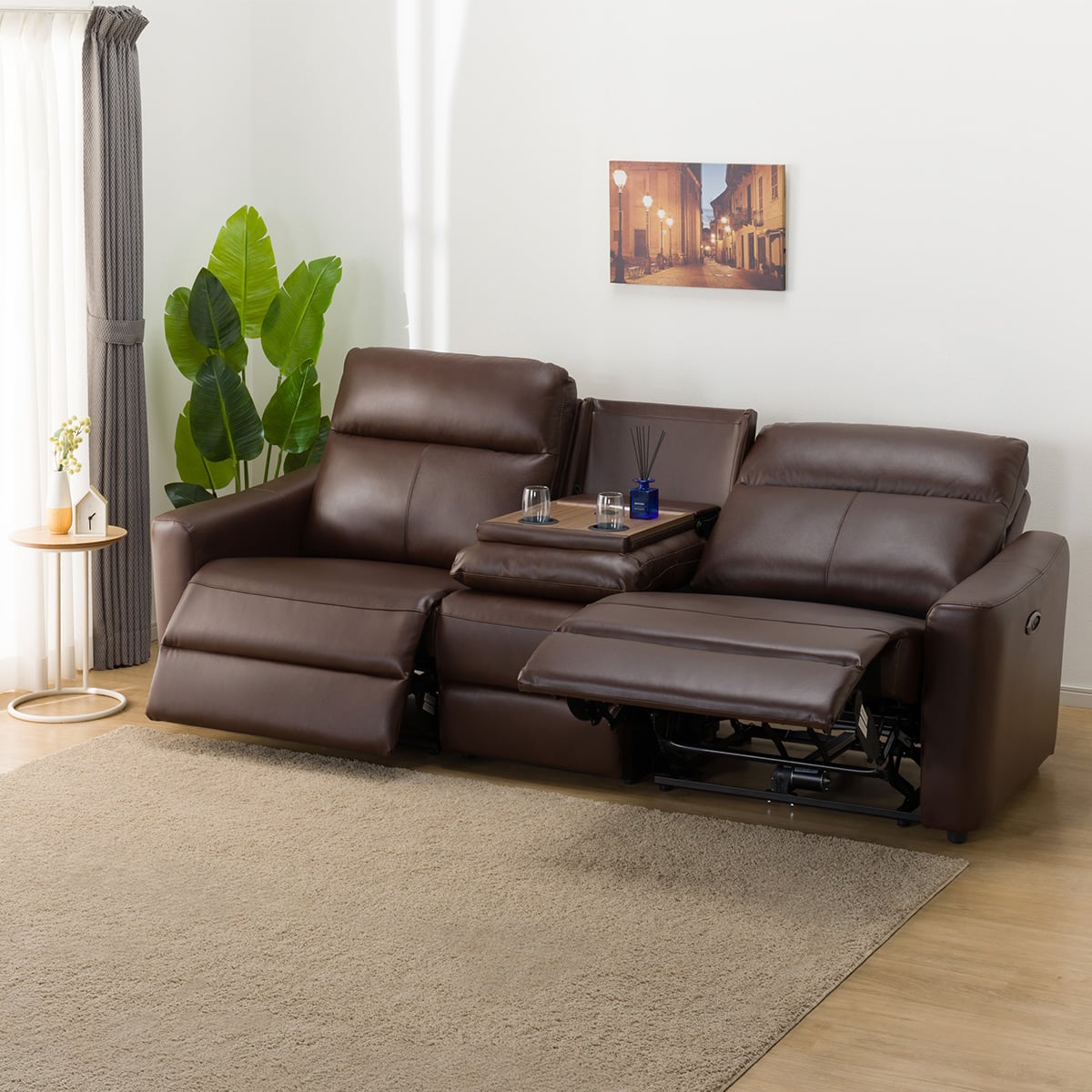 3人掛け電動リクライニングワイドソファ 本革(一部合成皮革)タイプ