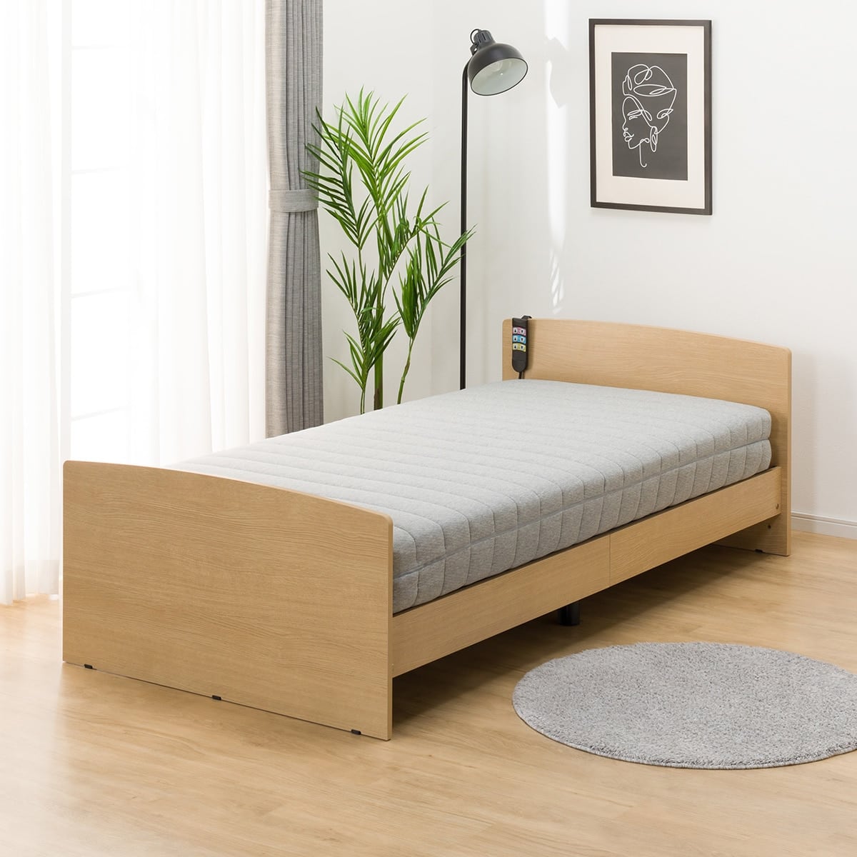 非課税】電動シングルベッドフレーム + マットレス + サイドガード2本