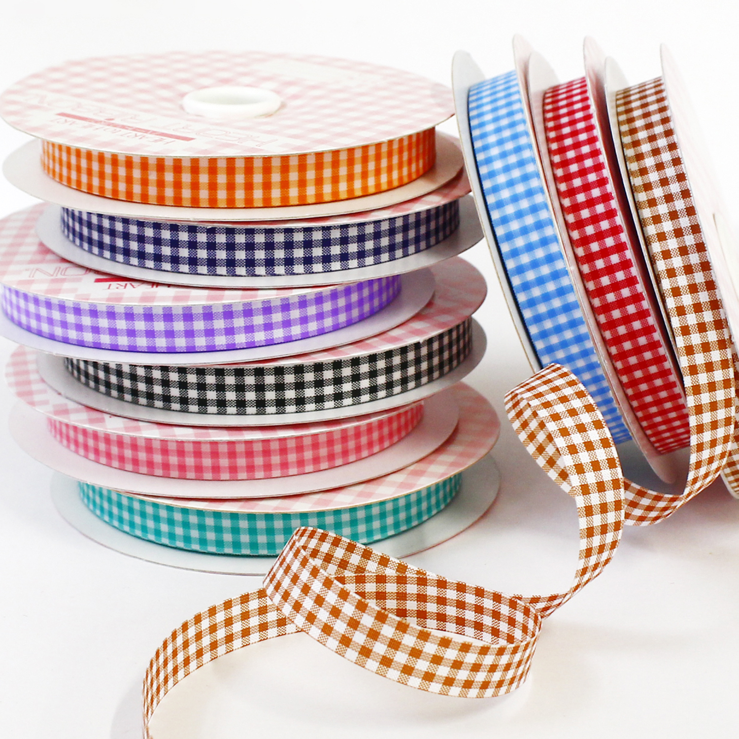 AMK6900 ギンガムチェックリボン 10mm×23m巻 (巻)「手芸材料の卸売り