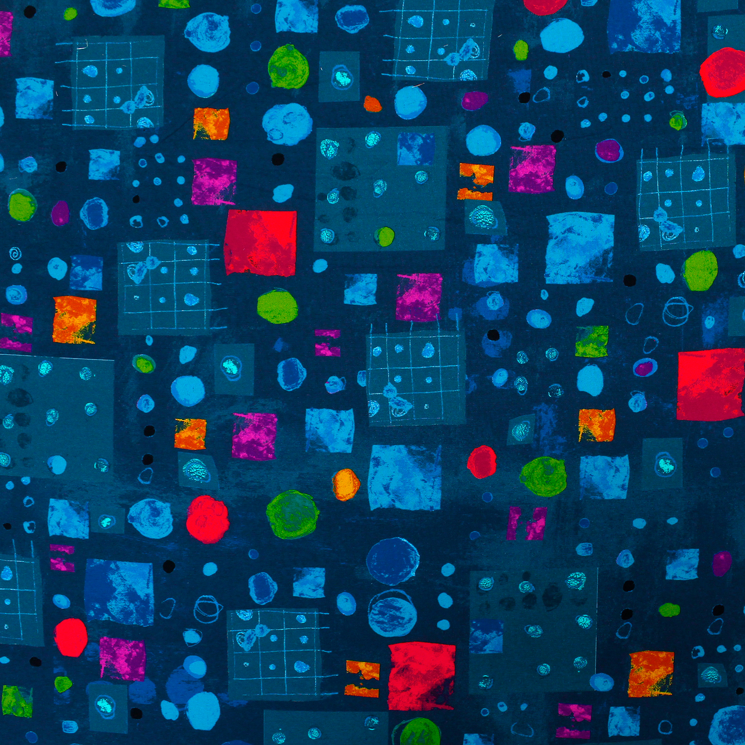 0227新柄】WIN53737-1 ネイビー地 赤黄丸四角模様 WINDHAM FABRICS USA