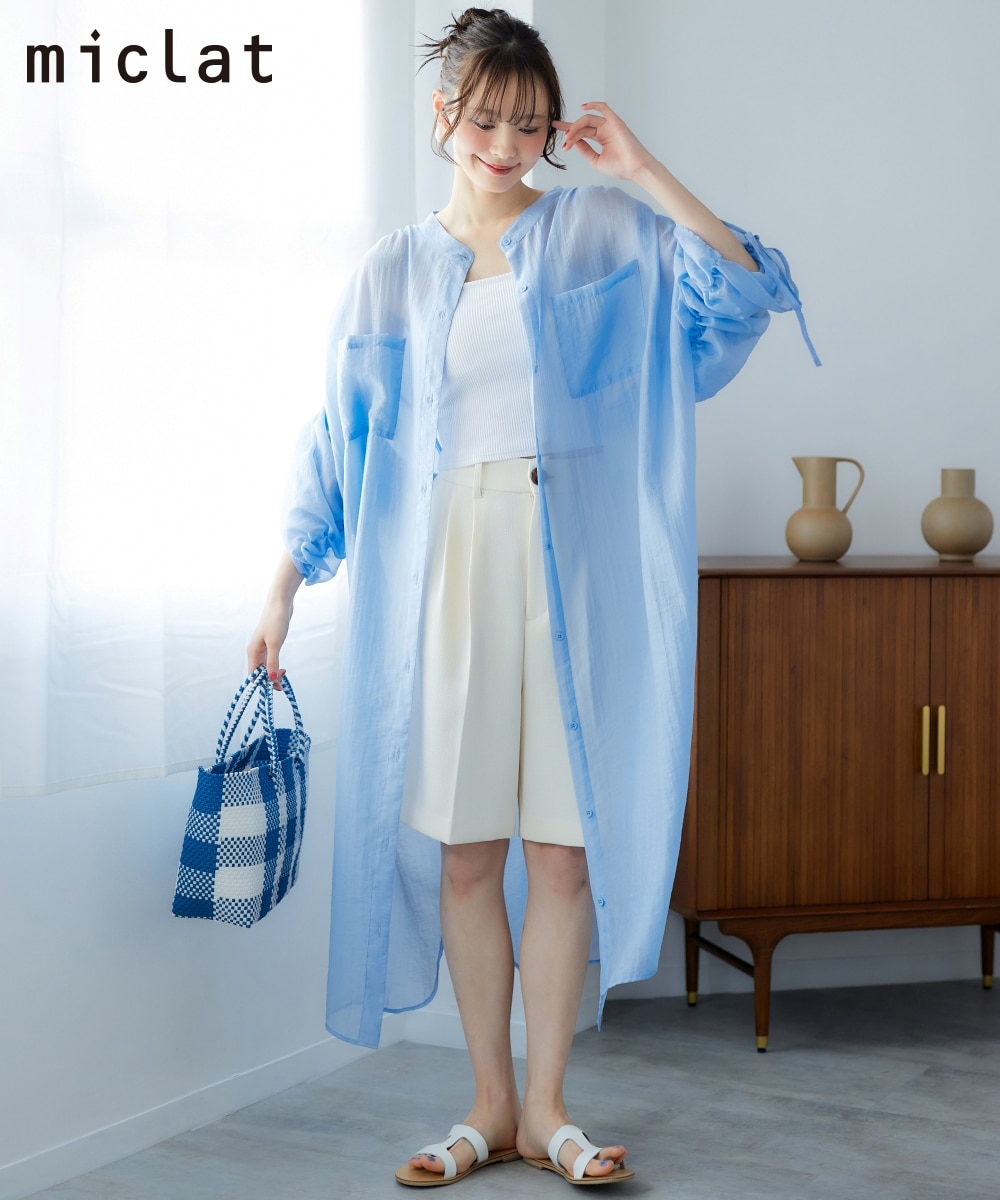 大きいサイズ ギャザーデザインロングシアーシャツ miclat 通販