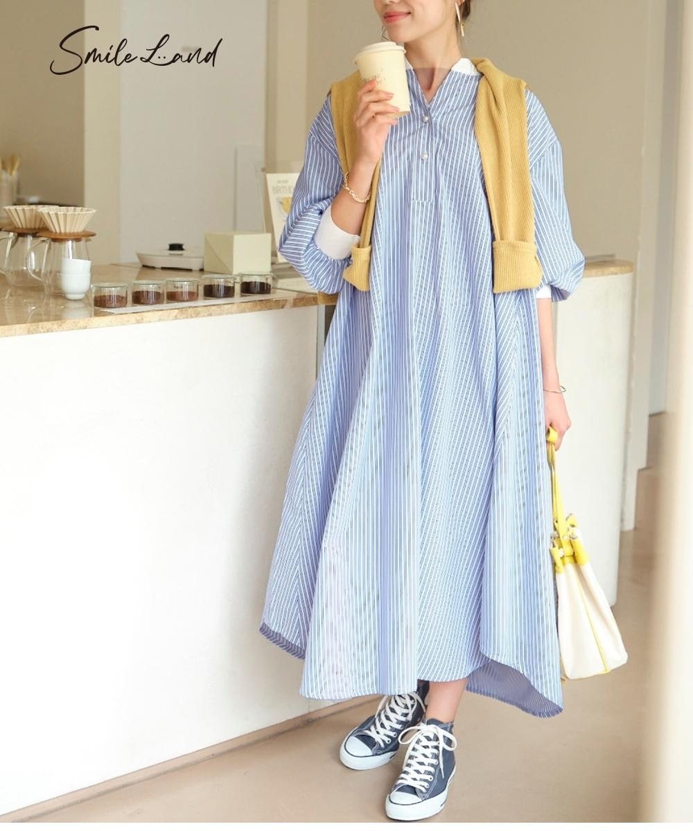 大きいサイズ ゆるシルエットパール調ボタン配色ワンピース 通販