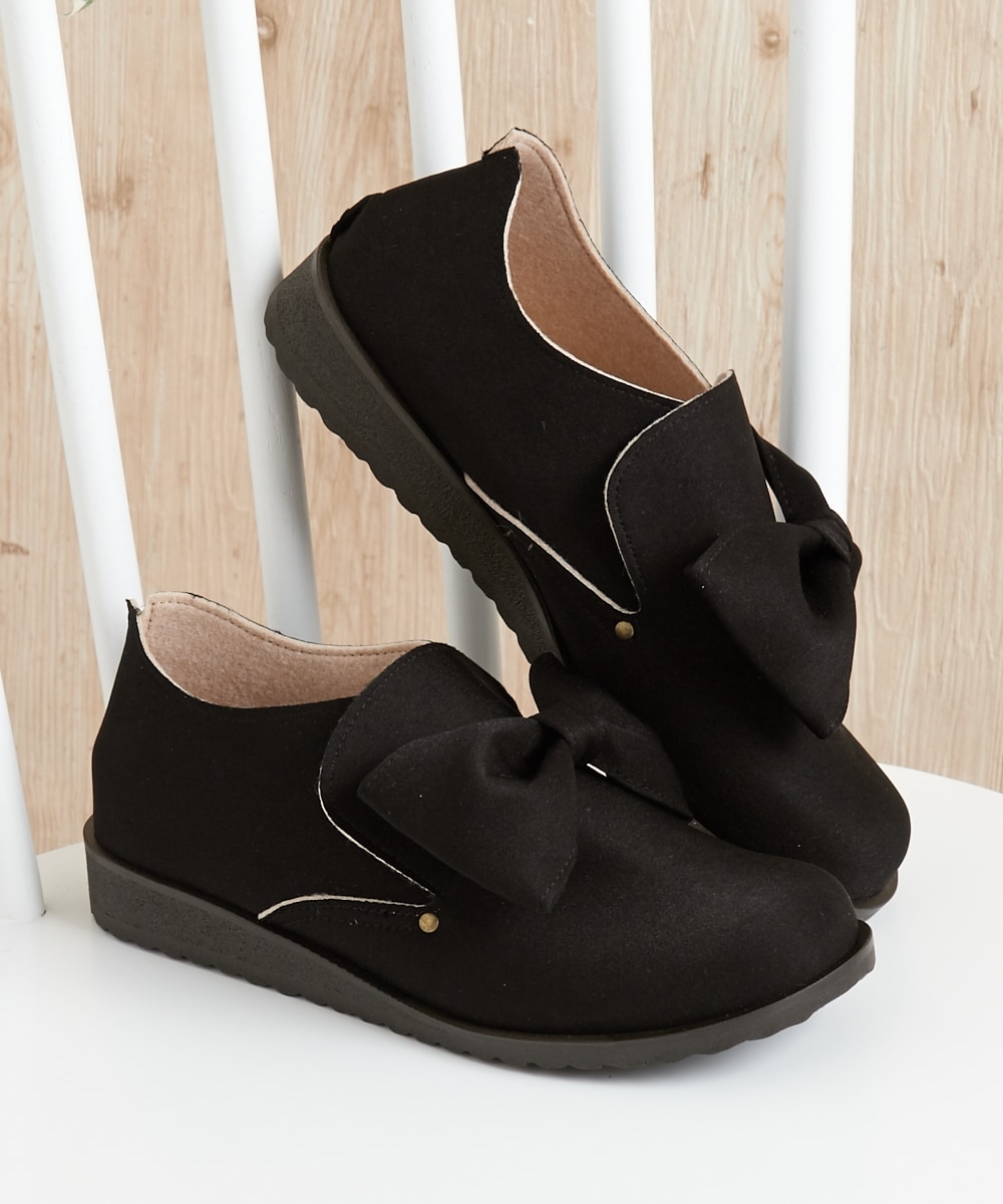 リボン付きブラックフラットシューズ offen 4th collection | Öffen