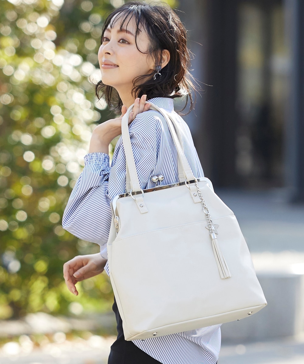 肩ひも長め 10ポケットがま口2WAYトートバッグ（A4対応） 通販