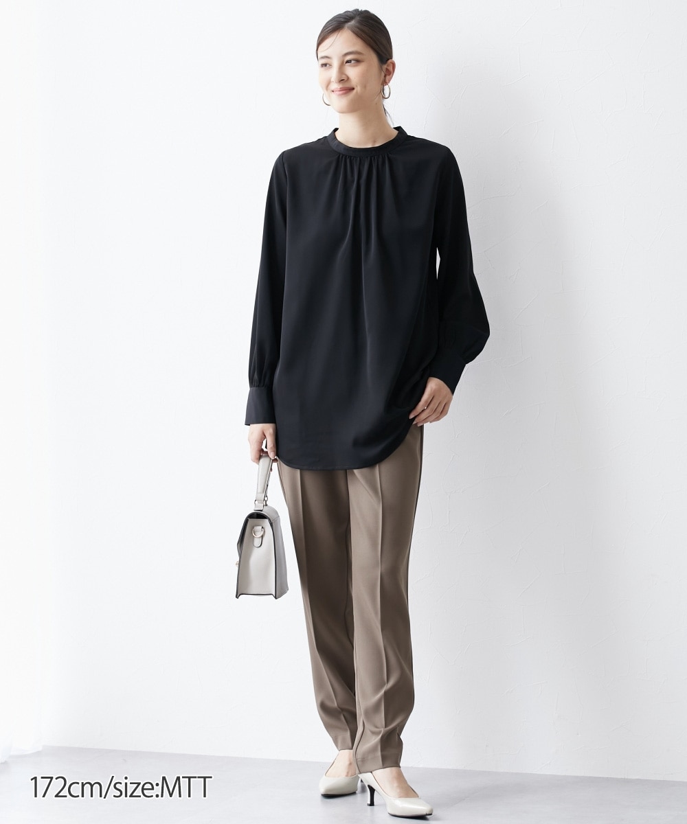 高身長 スタンドネック袖ボリューム長袖ブラウス （トールサイズ