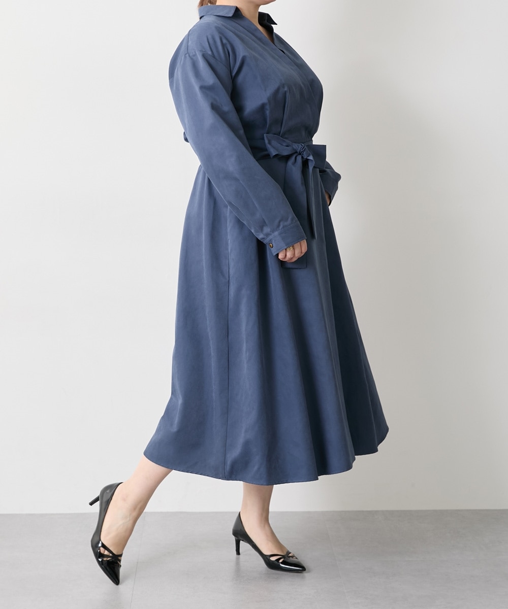 大きい胸専用】長袖カシュクールワンピース（ポケット付） 通販