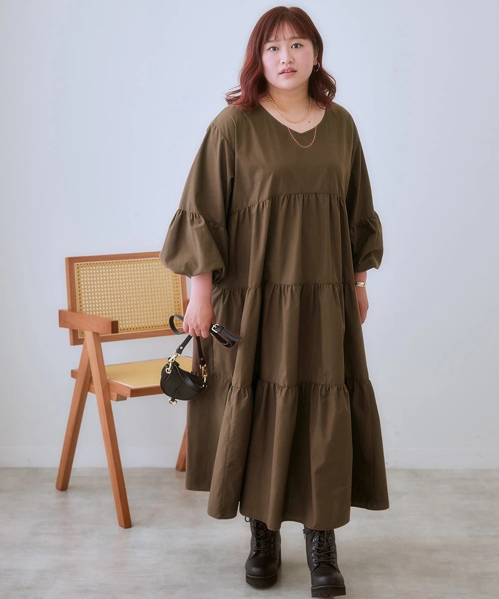 大きいサイズ＞ ゆるシルエットティアードデザインワンピース 通販