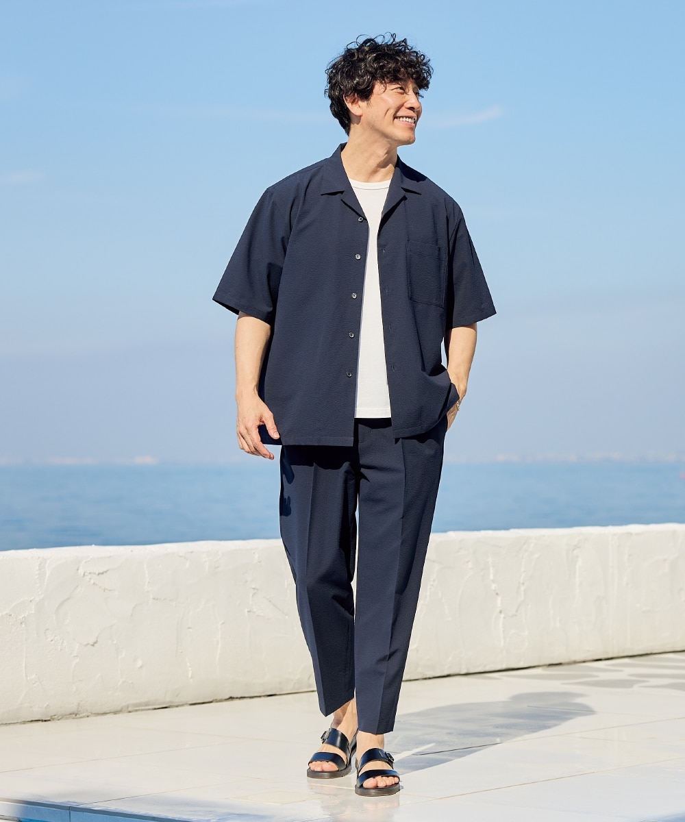 セットアップ可能】ストレッチシアサッカーオーバーサイズオープン