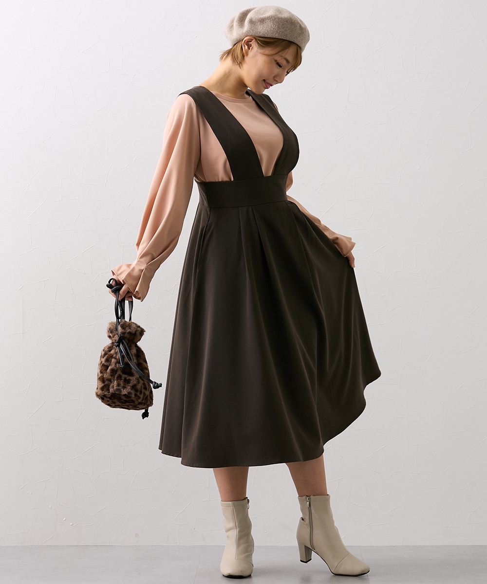 大きい胸専用】千鳥格子フレアジャンパースカート（ポケット付） 通販