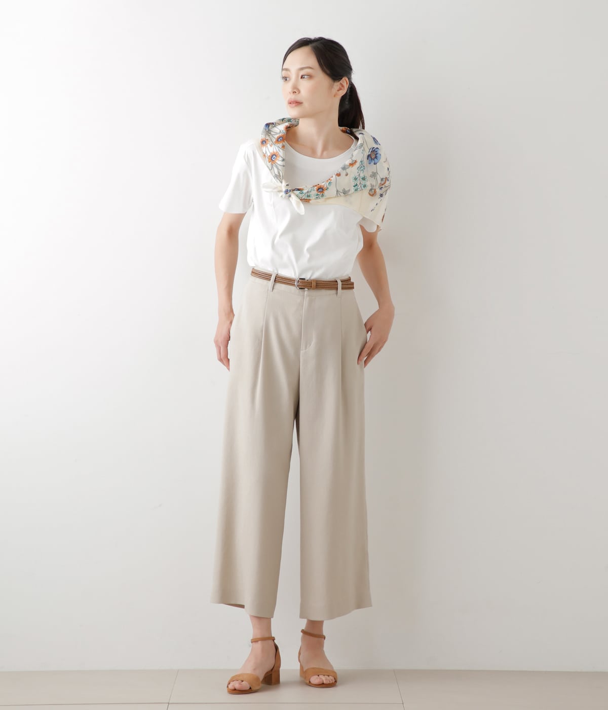 リネンライククロス タックガウチョパンツ(51332150-2024