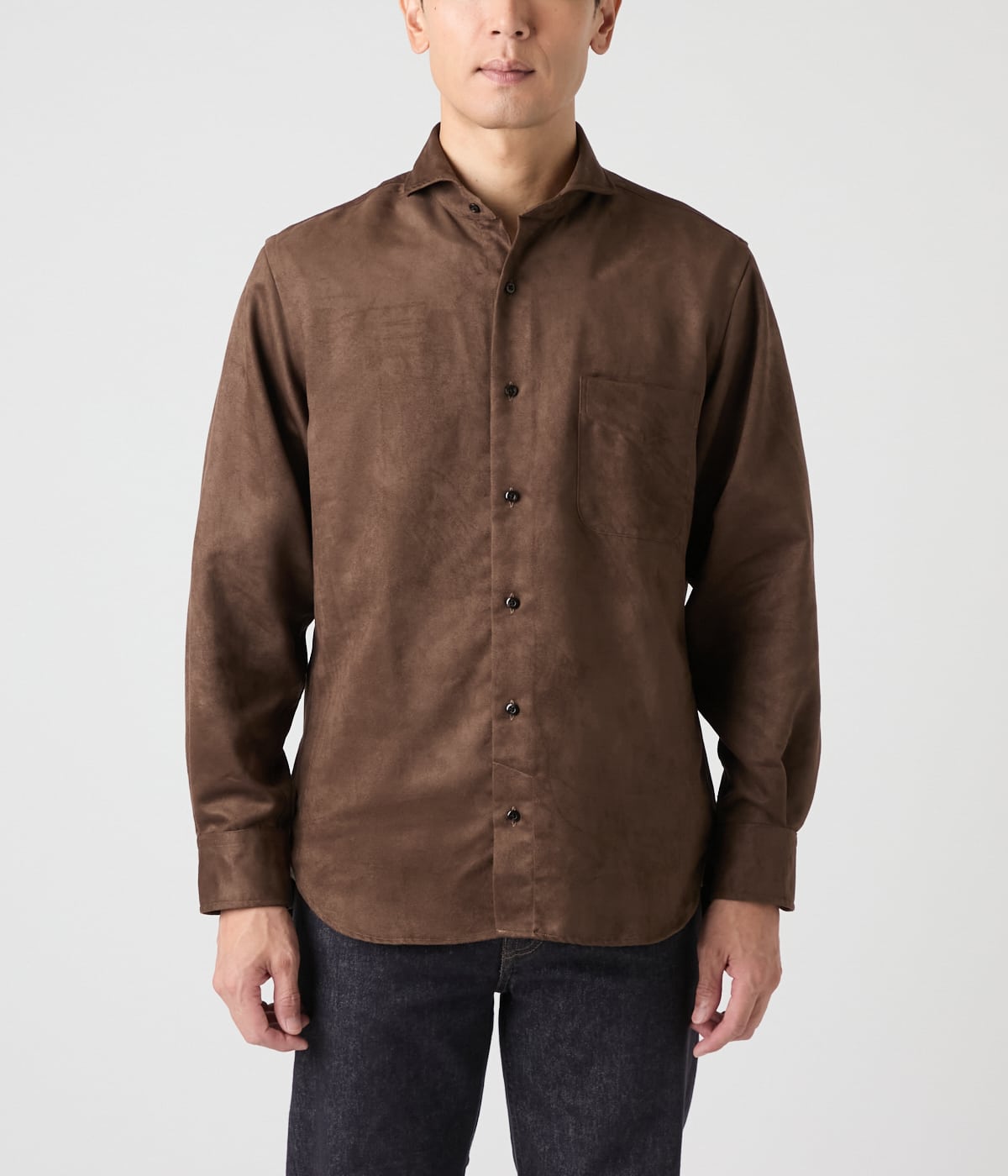 ウォッシャブル】マイクロスエード 長袖カッタウェイカラーシャツ