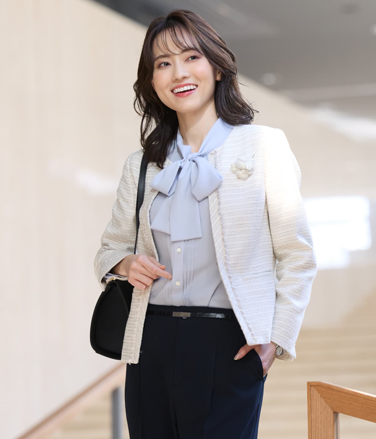 ファンシーツィード フリンジノーカラージャケット(51115110-2025