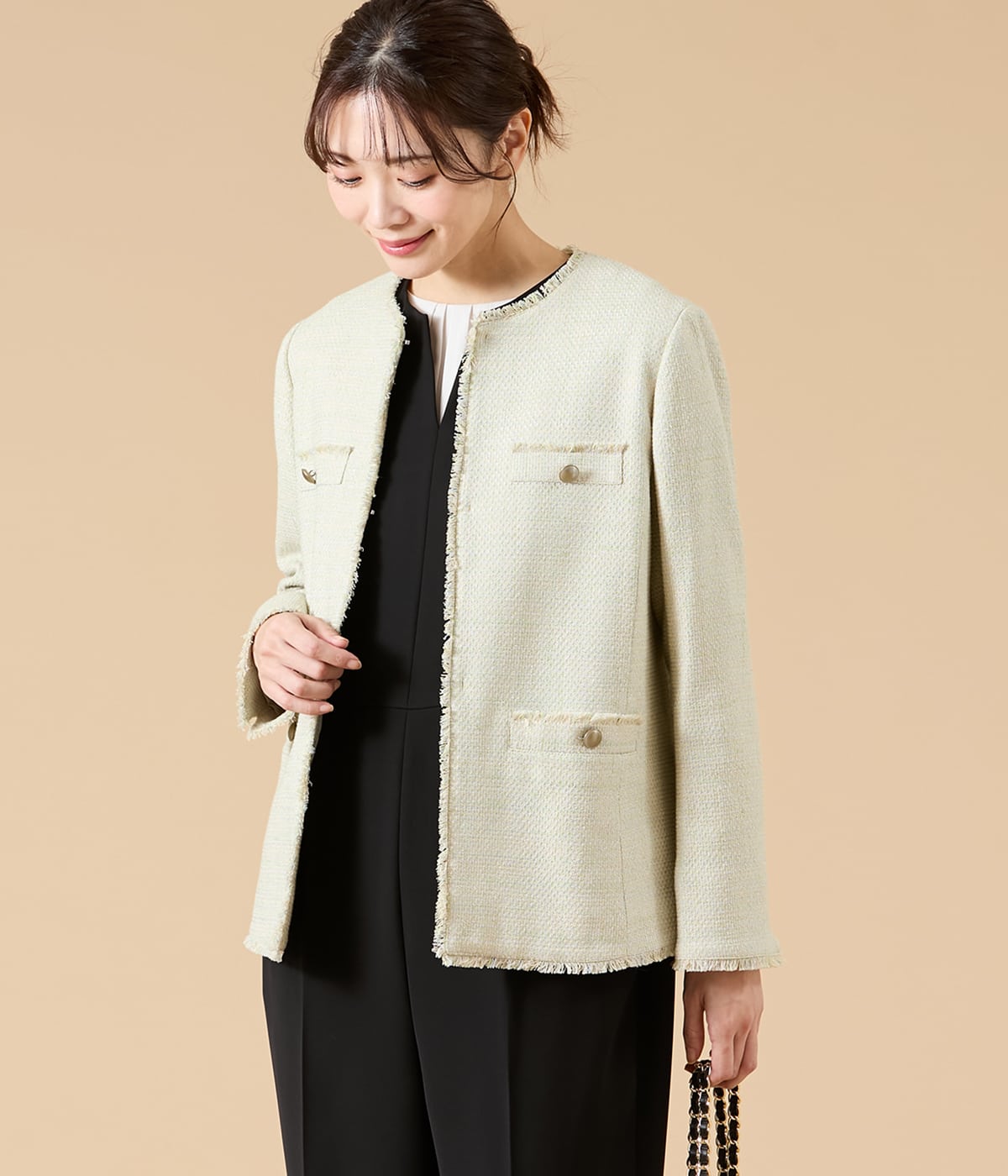 ソフトミックスツィード ノーカラージャケット(51118110-2026