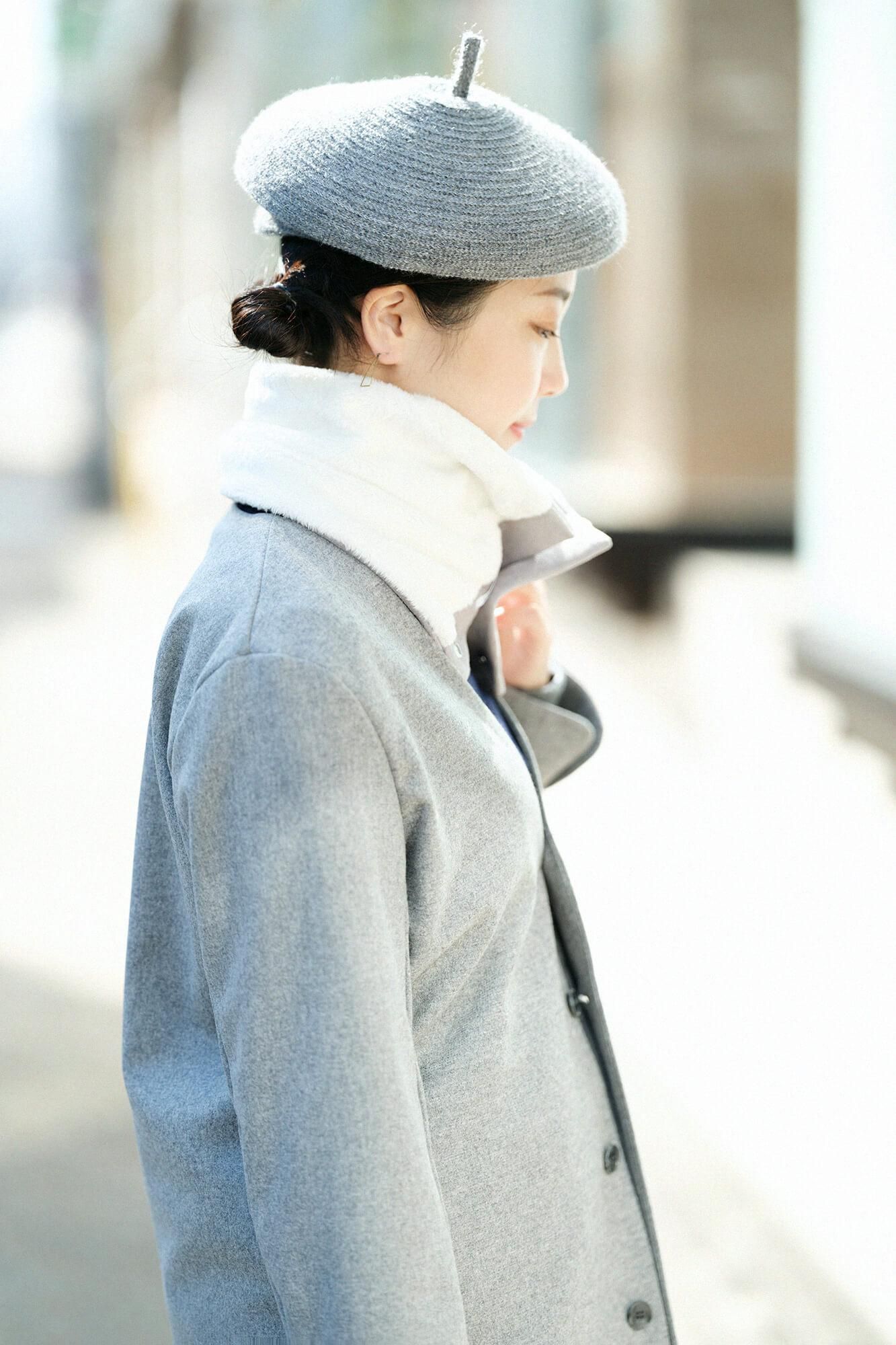 フェイクファー リバーシブルネックウォーマー／桜鼠（さくらねず）×つくも