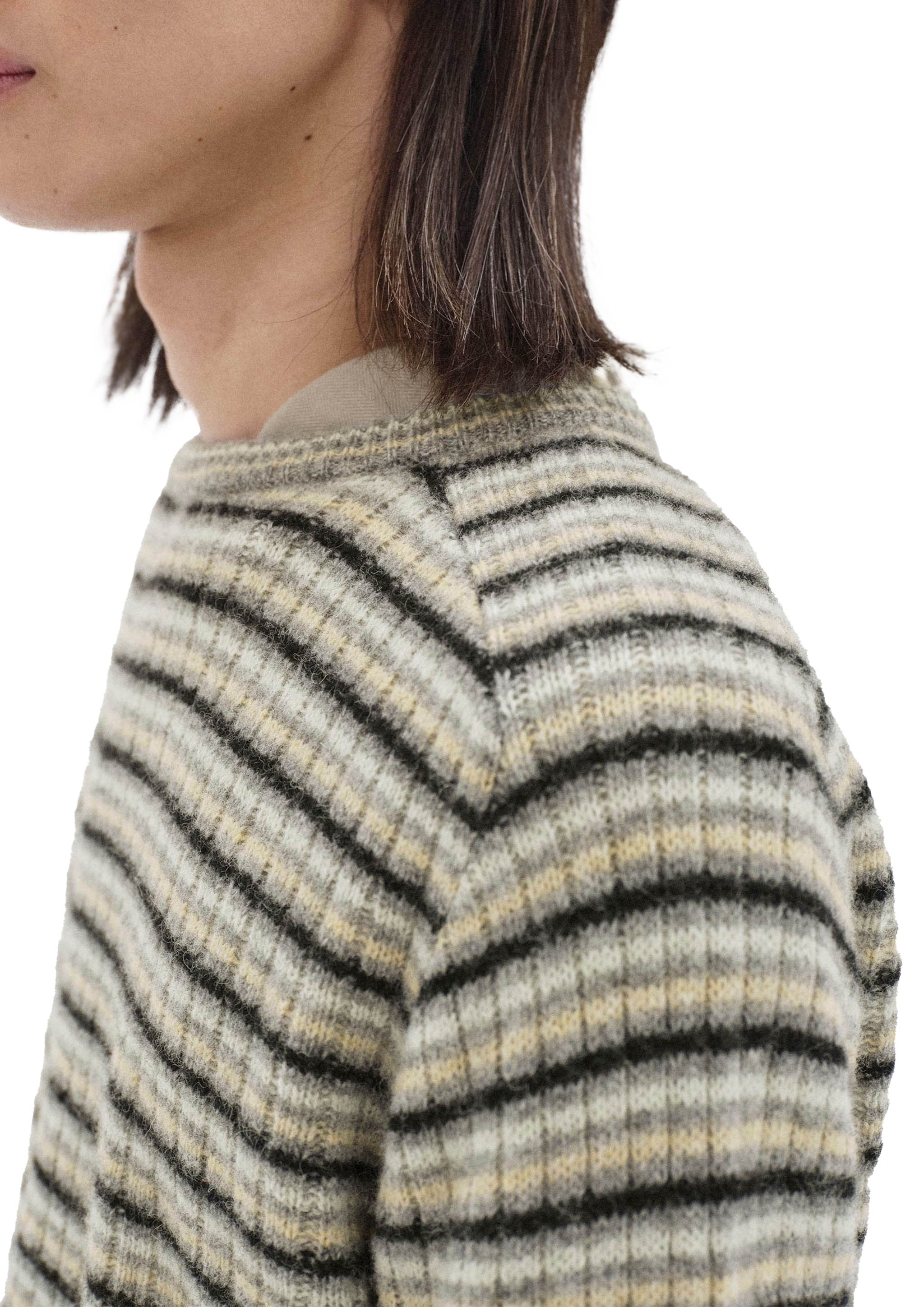 AURALEE - SHETLAND WOOL CASHMERE RIB KNIT P/O GRAY STRIPE – SOLAR MTP