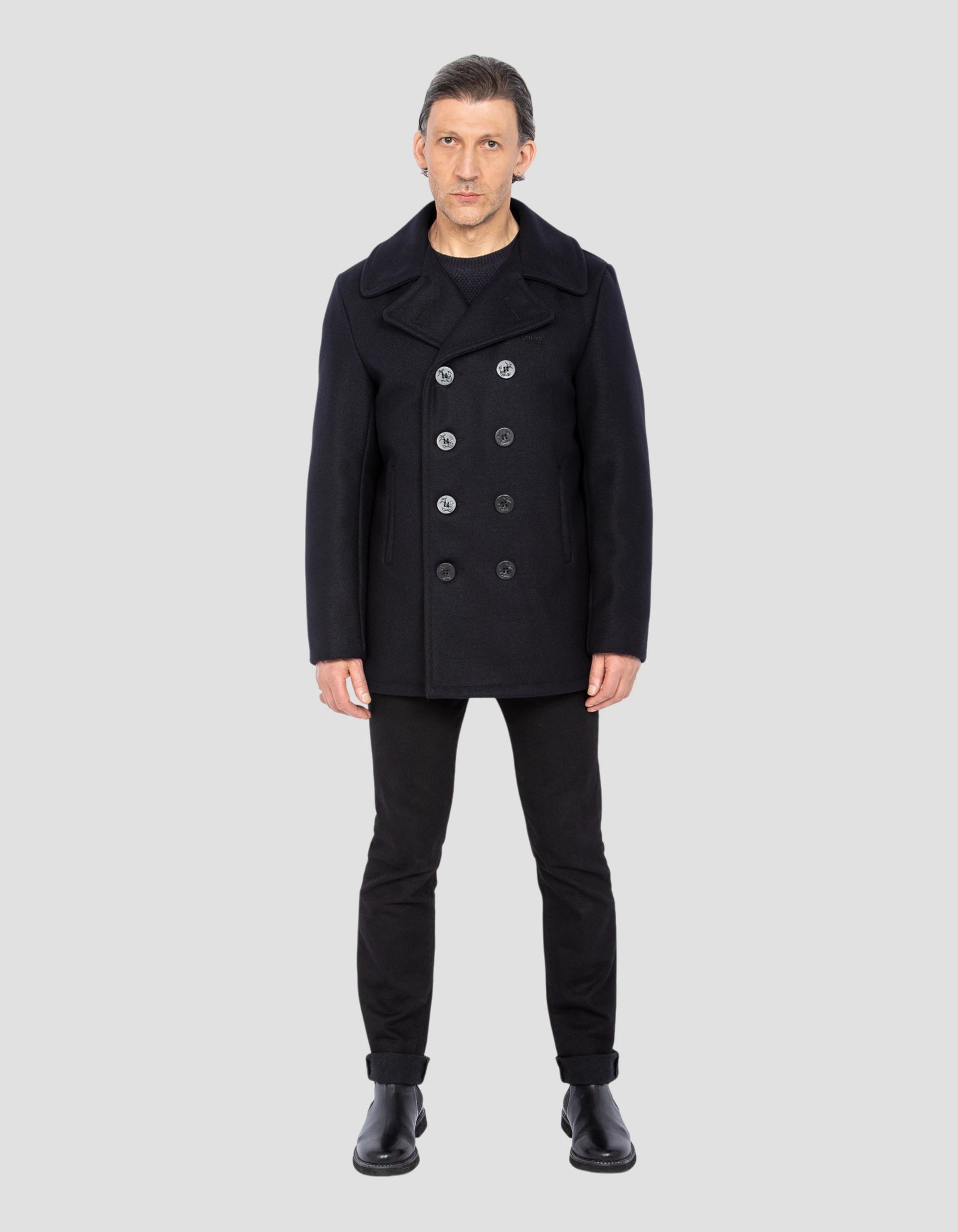 Navy blue shelves in mixed wool, legendary USA - 740 | Schott NYC®