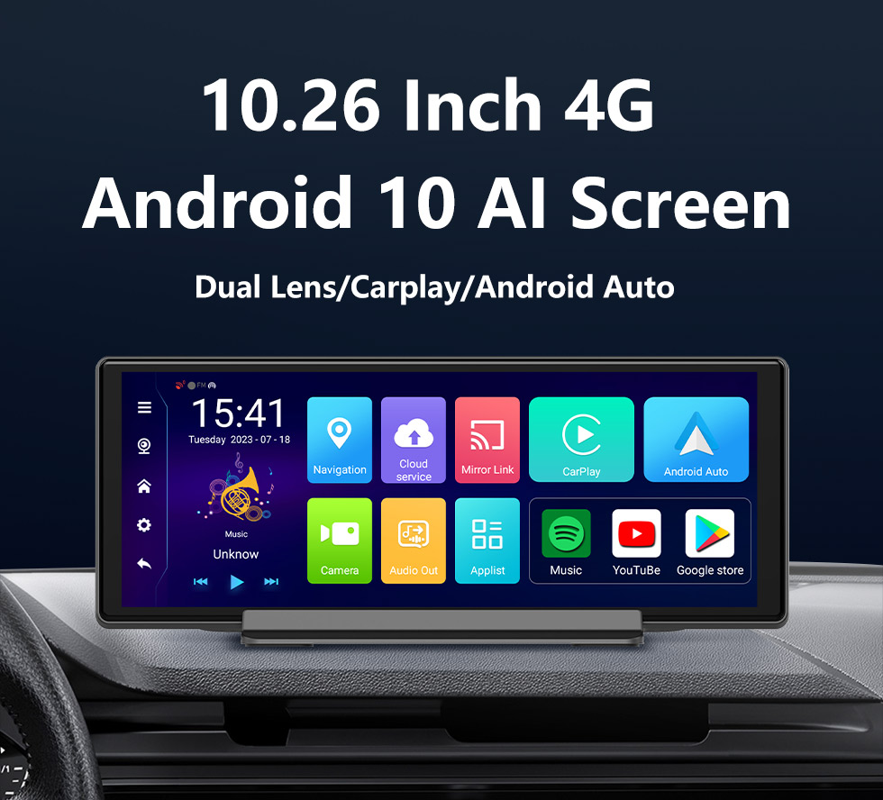 10.26 inch Carplay Android 10.0 AI Smart Screen Front Rear Dual